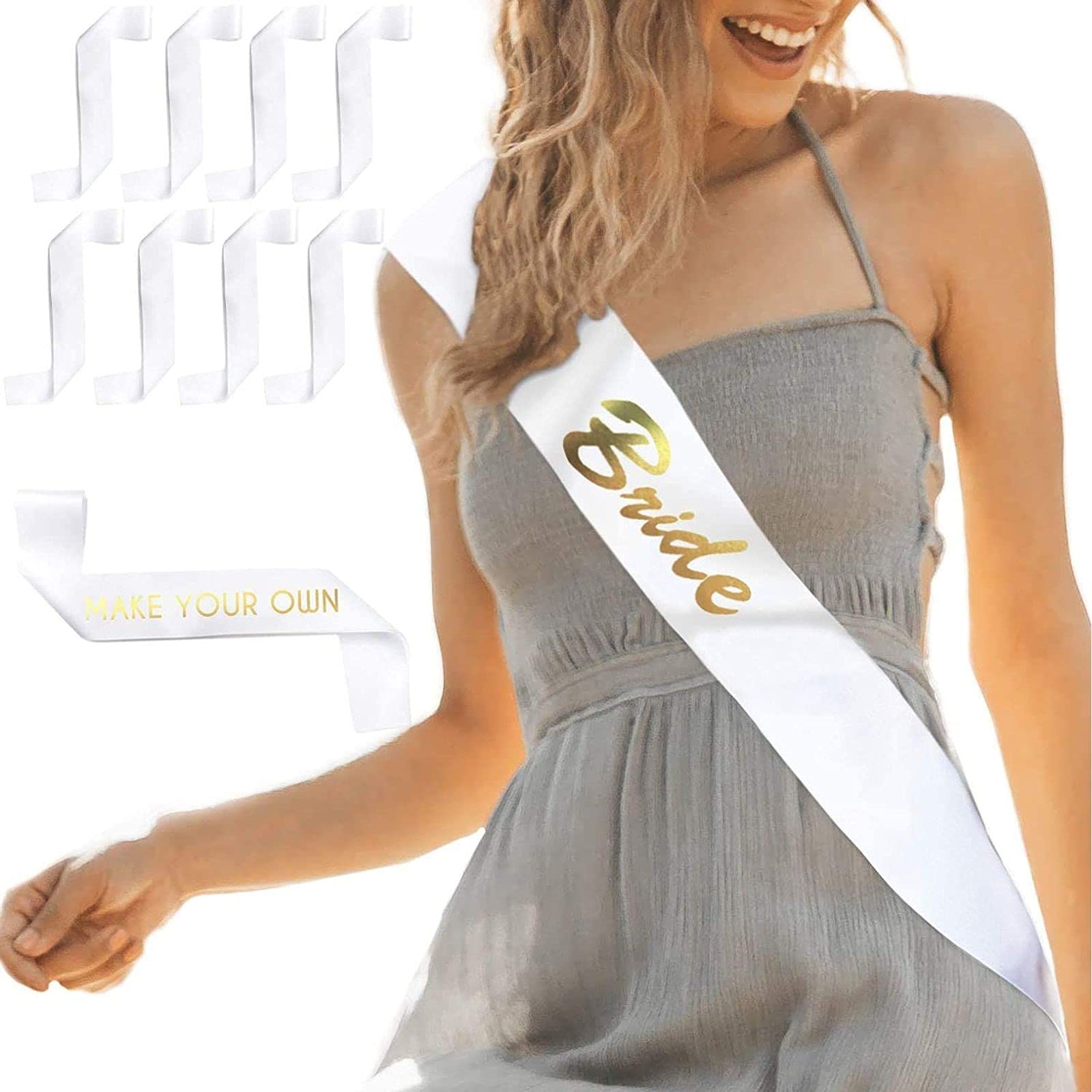 Sparkle and BashBlank Customizable Satin Sash (8 Pack), White