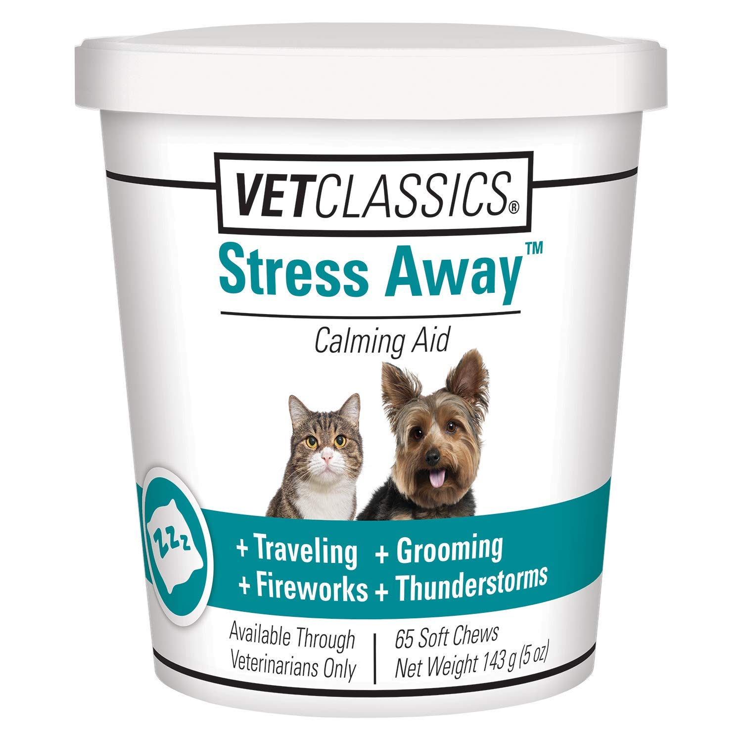 Vet ClassicsStress Away Calming, Anxiety Aid for Dogs and Cats – Soft Chew Pet Health Supplement for Dogs, and Cats - Melatonin, Ginger – 65 Soft Chews