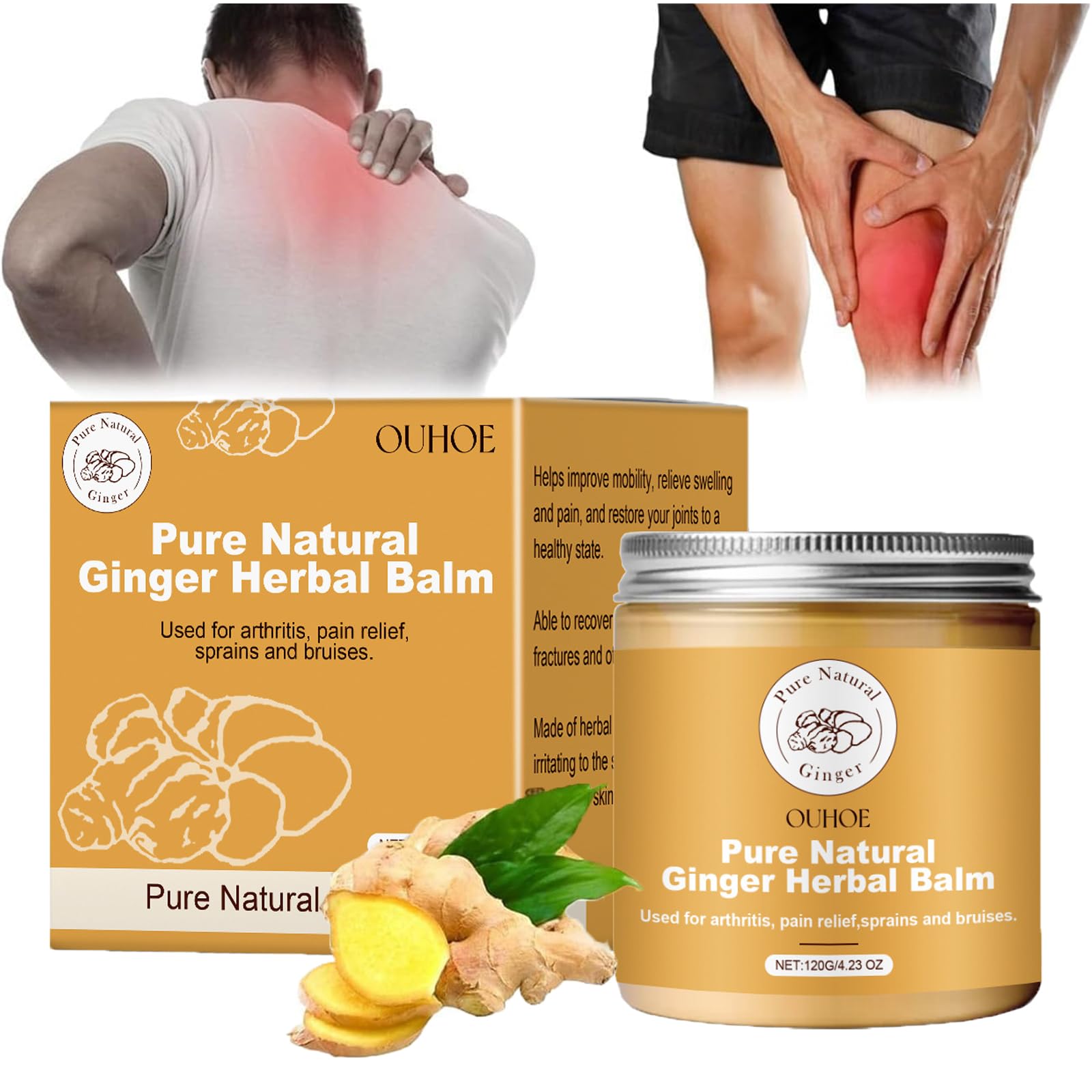 Natural Ginger Herbal Balm, Pure Natural Ginger Herbal Balm, Joint Care Cream, Naturals Relax and Unwind Balm, Body Massage Cream, Back,Neck, Hands,Feet