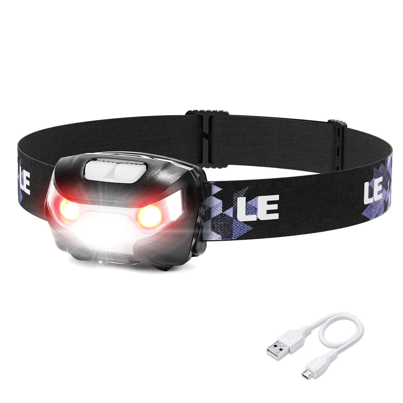 Lepro LED Headlamp Rechargeable - Super Bright Head Lamp with 5 Modes for Camping & Hiking Gear Essentials, IPX4 Waterproof Headlight Flashlight with Red Light, USB Cable Included