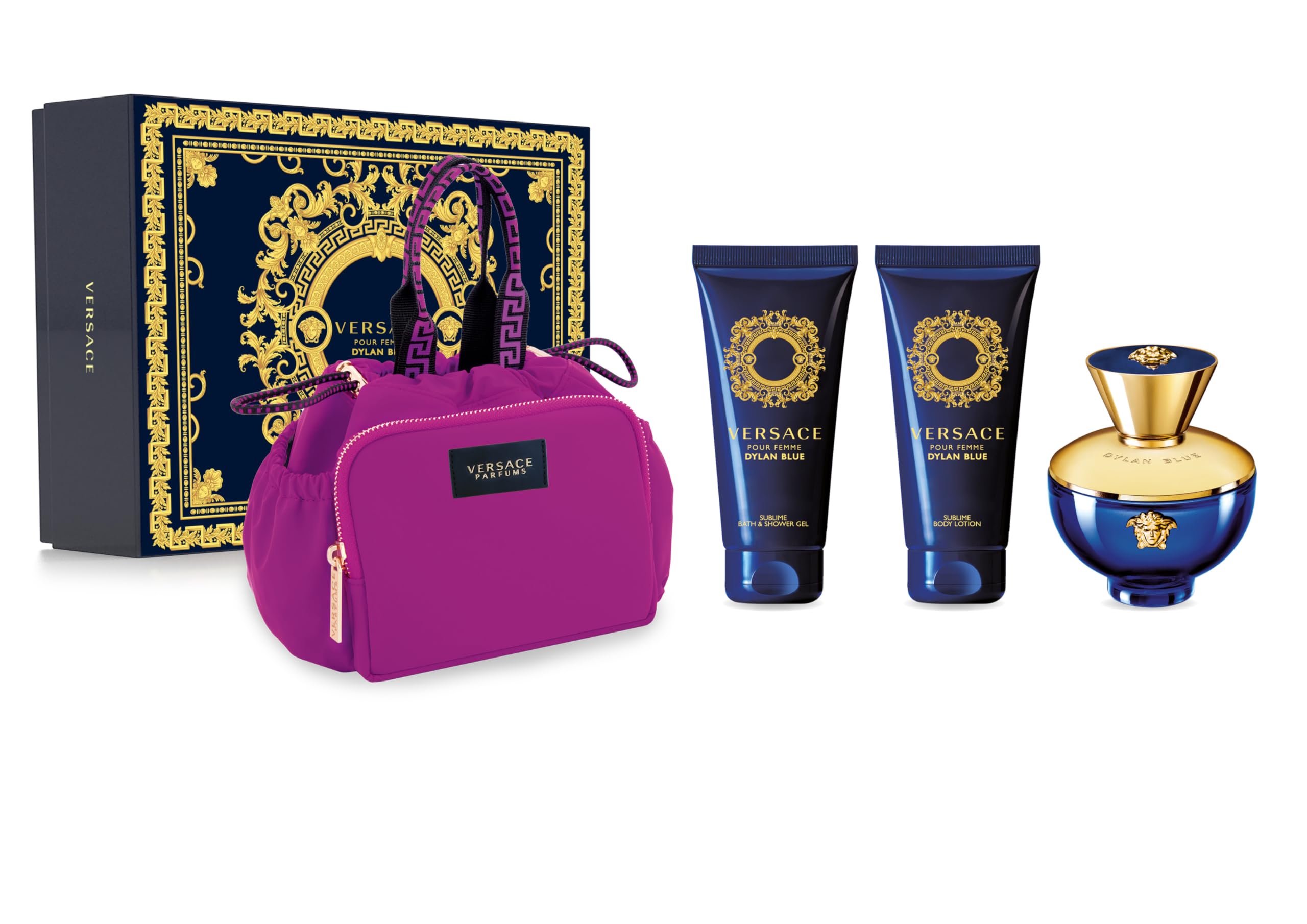 Versace Dylan Pour Femme Natural EDP Spray, Body Lotion and Shower Gel 3-Piece Gift Set, Blue