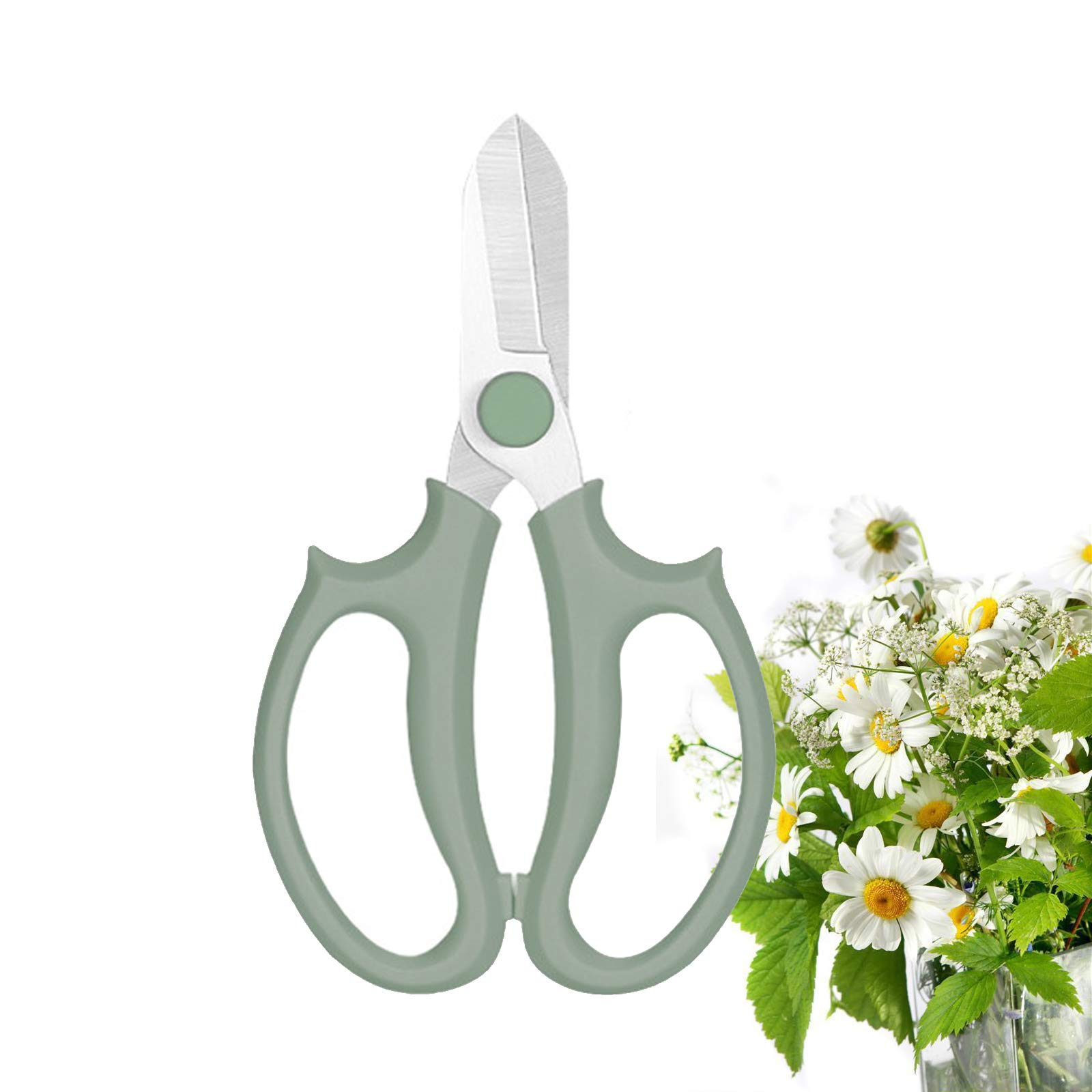 Leize Flower Scissors, Premium Thickened Stainless Steel Floral Shears, Strong Pruner for Flowers, Branches and Leaves (Grey Green)