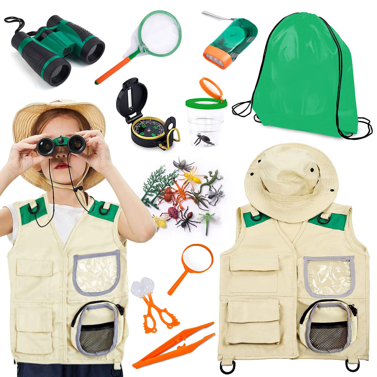 PYEBE Kids Outdoor Explorer Kit Nature Adventure Tool Toy with Bug Catcher Kit,Upgrade Camping Hiking Backyard Gear Tool Pretend Play Set for Kids Boys Girls Gift 3-12 Years Old