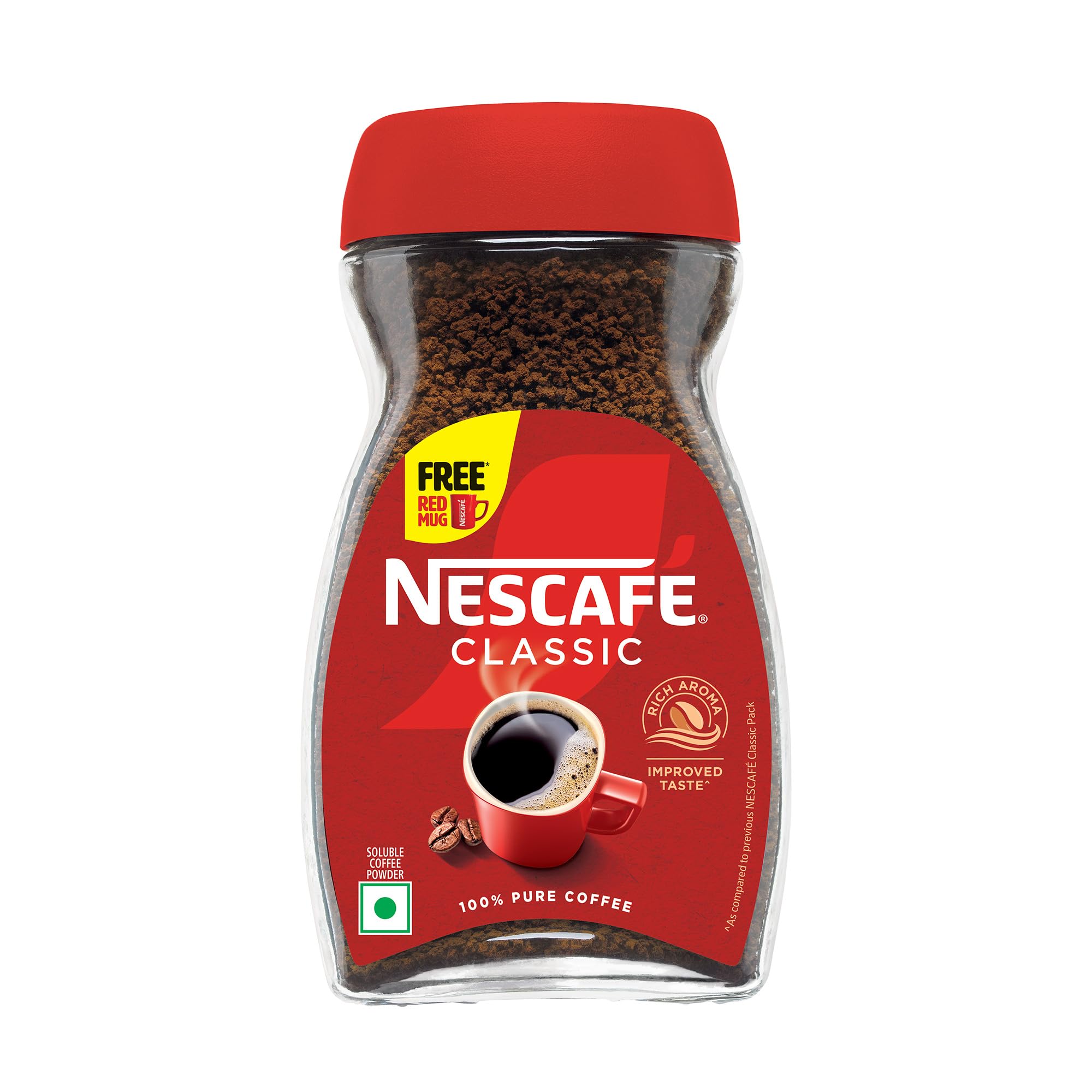 NESCAFE Classic Instant Coffee Powder | Great start to your morning | 100% Pure Coffee | Free Red Mug | 180g Jar (Weight may vary upwards)