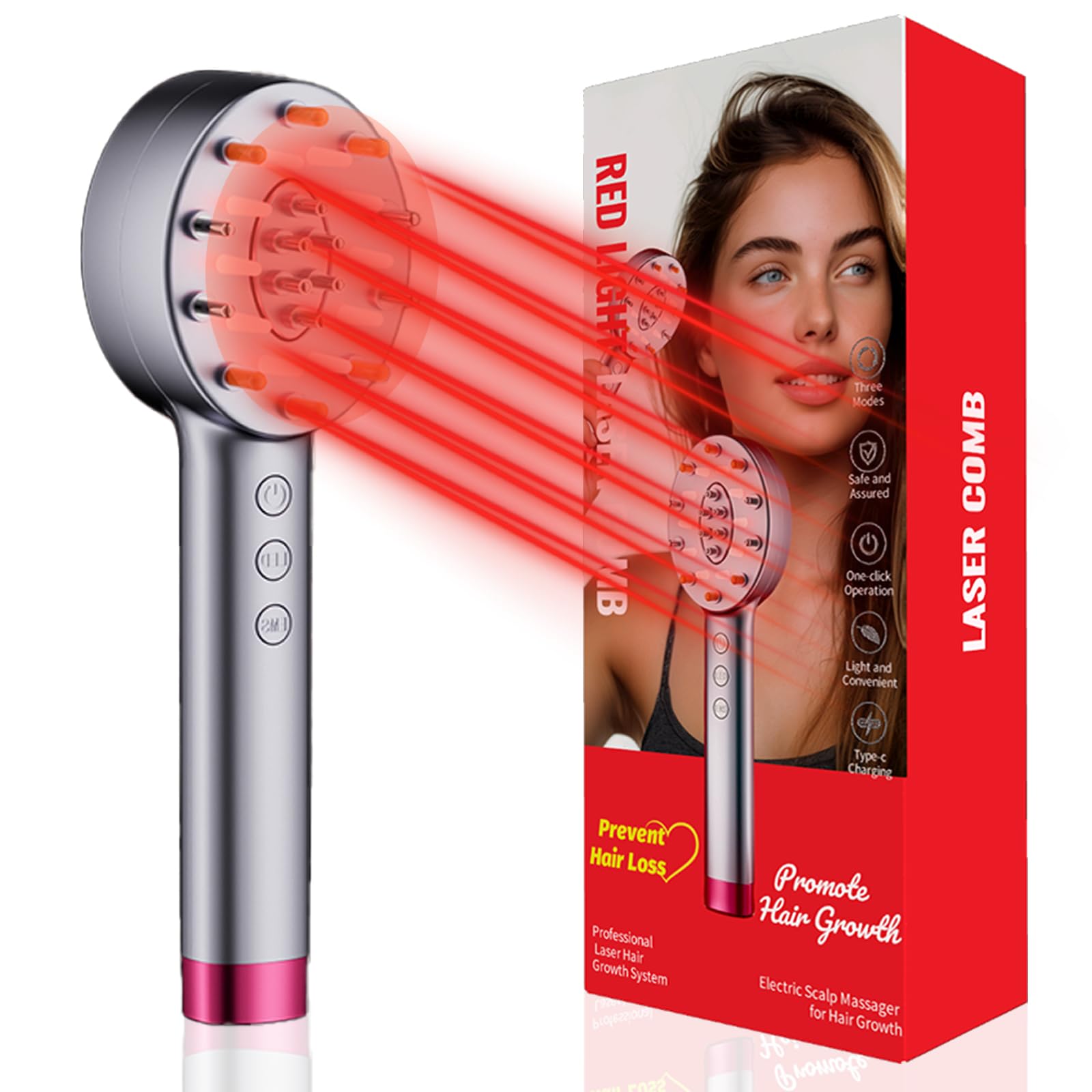 Laser Hair Growth Comb, Laser Comb Laser Hair Growth Device Electric Scalp Massager for Hair Growth,Stimulates Hair Growth Comb Brush Thinning Hair Treatment Laser Therapy Comb