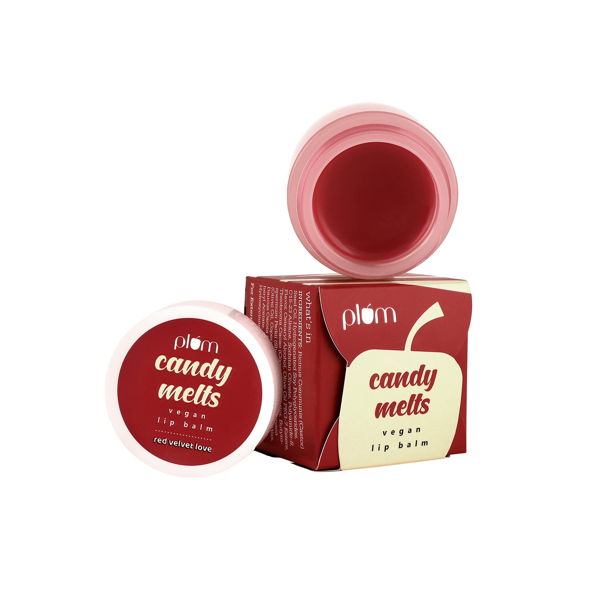 Plum Lip Balm, Candy Melts Vegan Lip Balm | Red Velvet Love | With Natural UV Protection, Ultra Moisturization & Added Shine for Lips | 100% Cruelty Free