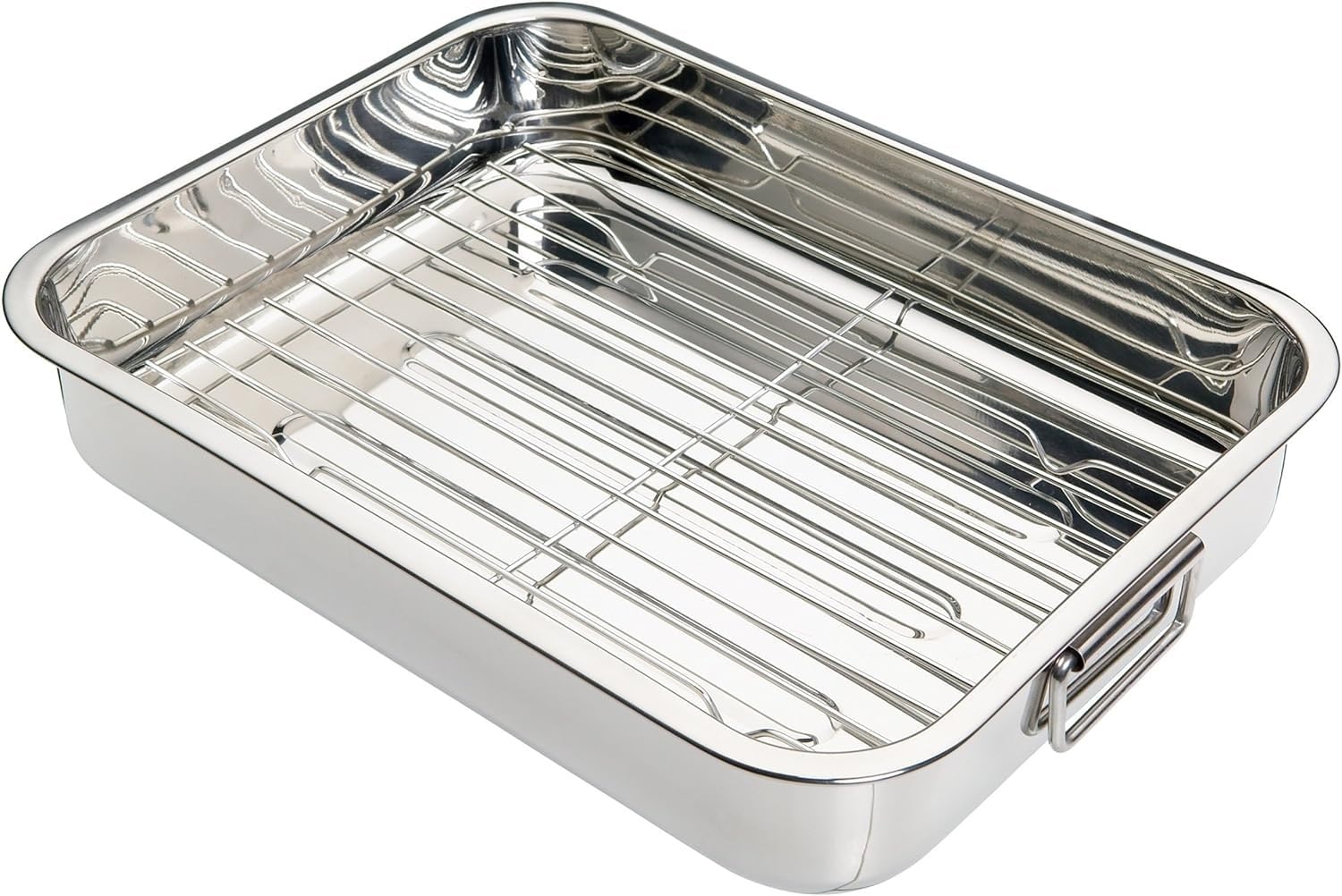 KitchenCraft Roasting Tin with Rack, Stainless Steel Roasting Tin, Medium, 37 x 28 cm, Silver