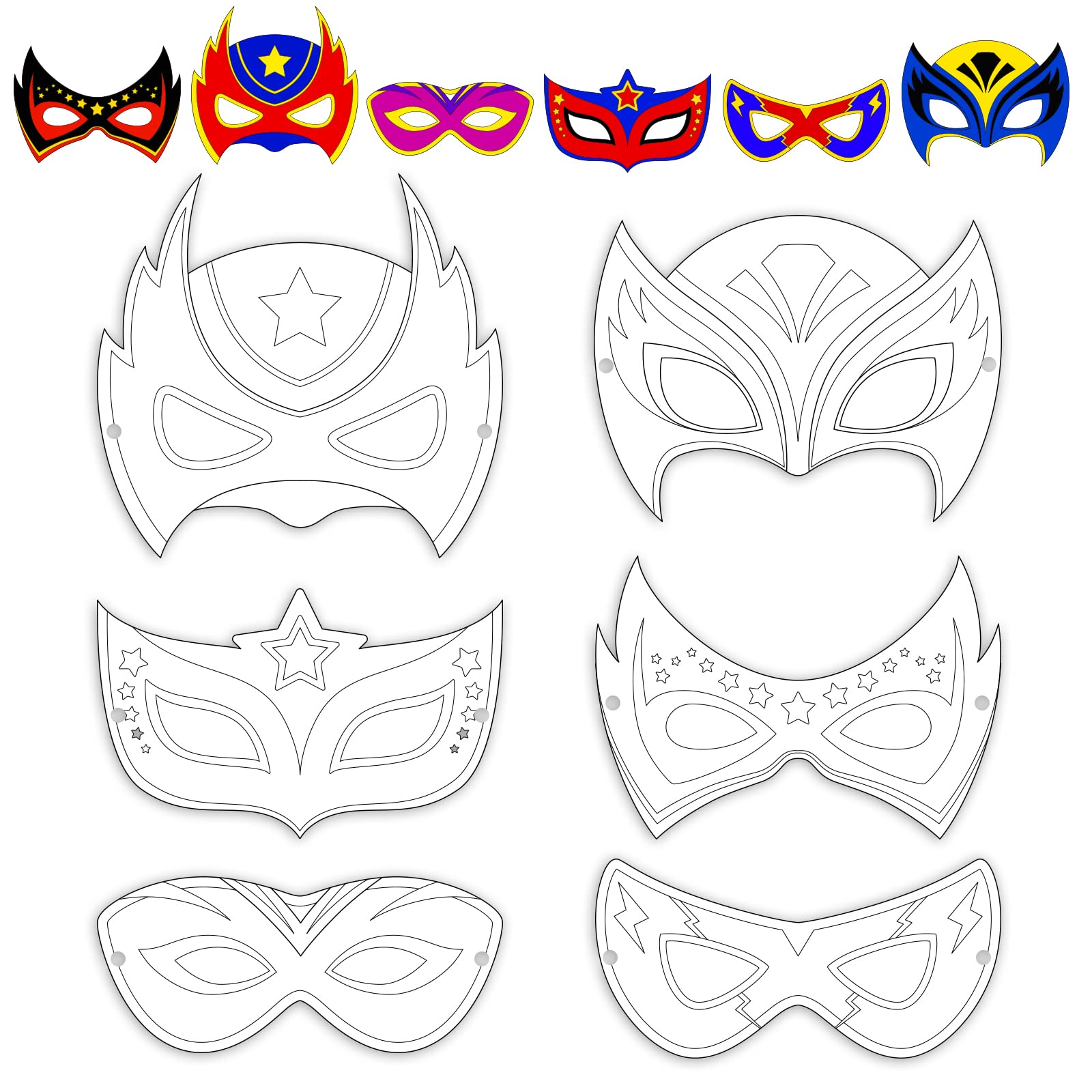 chiazllta 24 Pcs Color Your Own Super Theme hero Mask Craft DIY Hero Paper Mask Kits for Kids Super Party Favors Decorations Class Home Activity Coloring Game