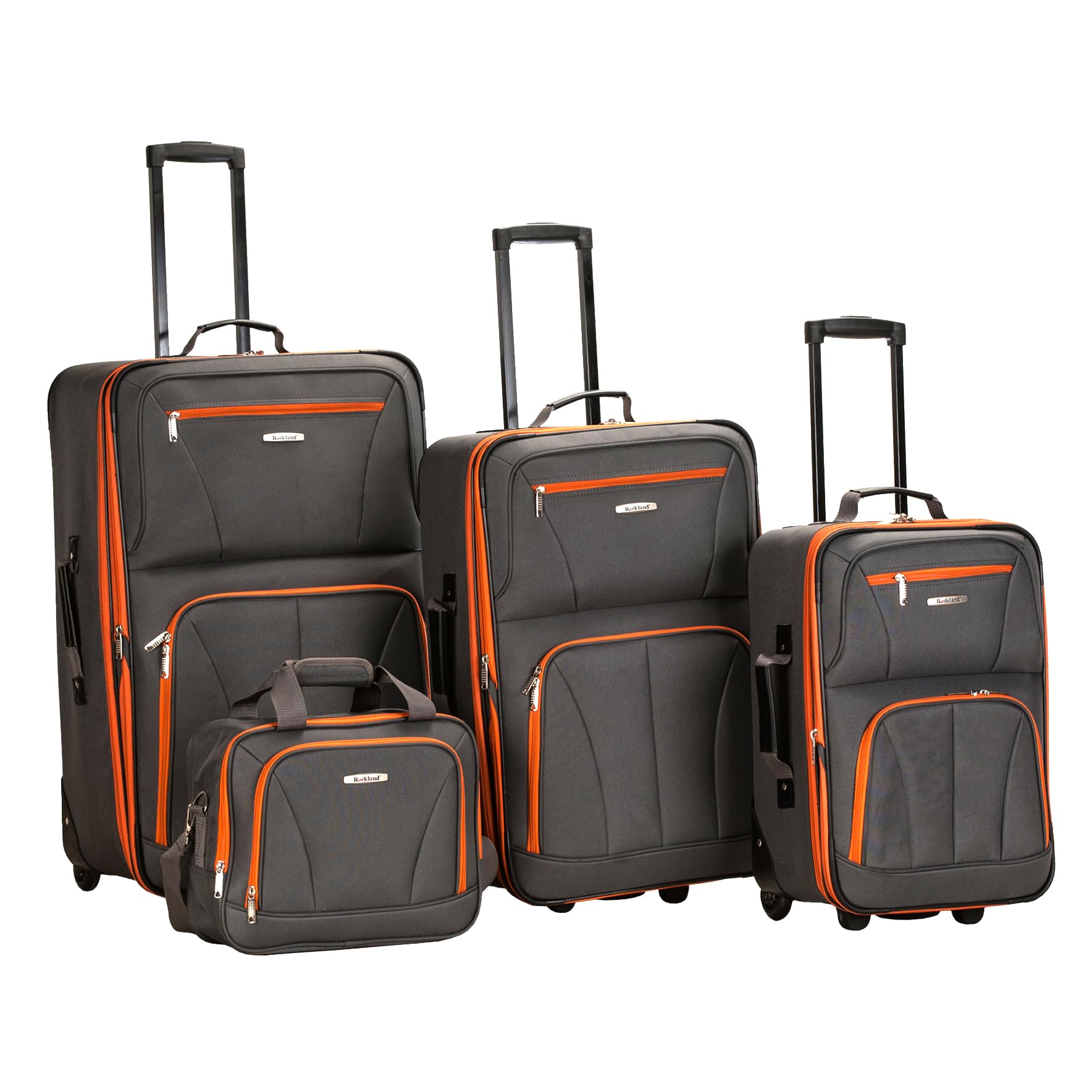 Rockland Journey Softside Upright Luggage Set, Expandable, Charcoal, 4-Piece (14/19/24/28)