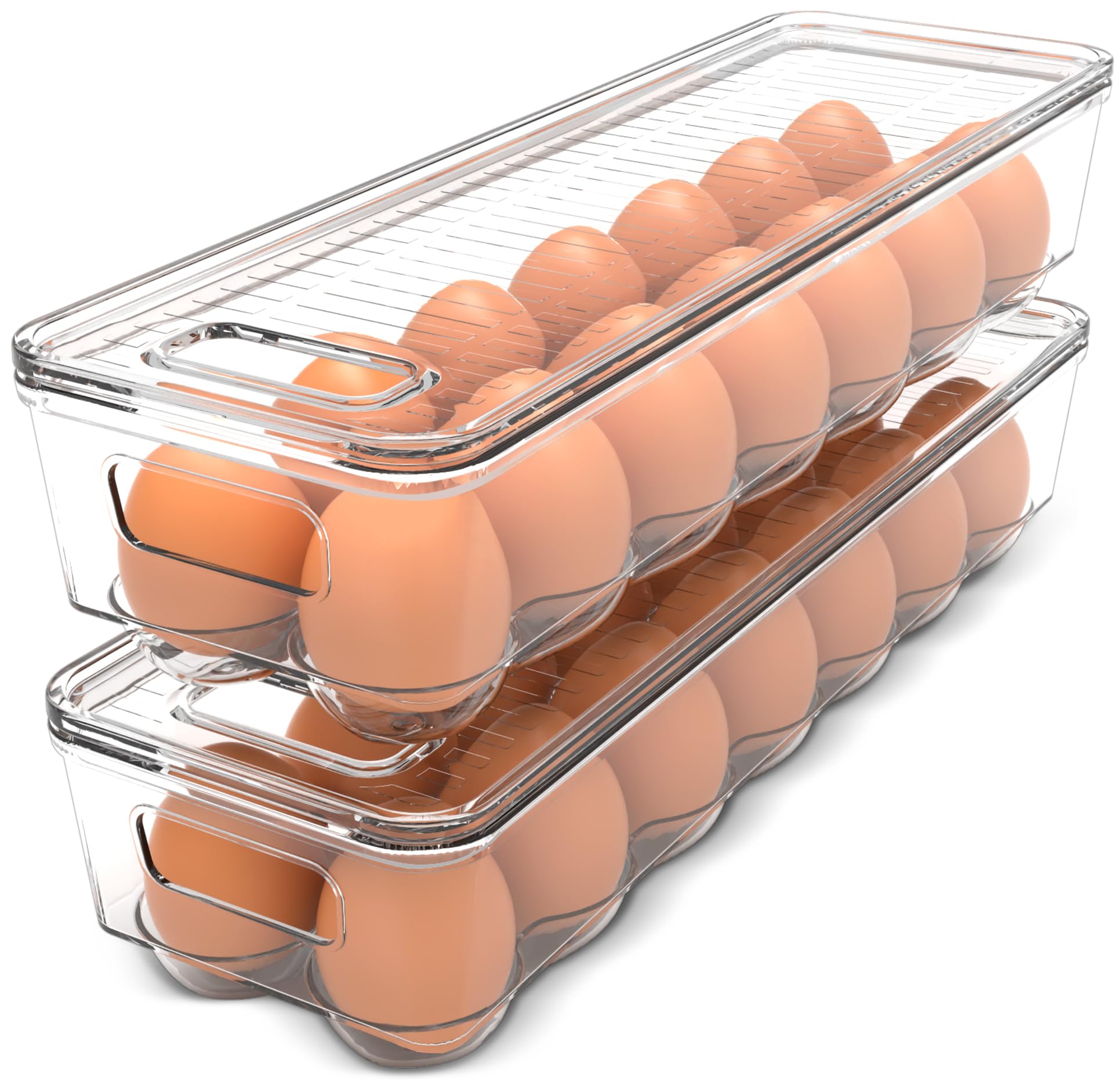 Utopia Home Egg Container For Refrigerator - 14 Egg Container With Lid & Handle, Egg Holder For Refrigerator, Egg Storage & Egg Tray (Pack of 2)