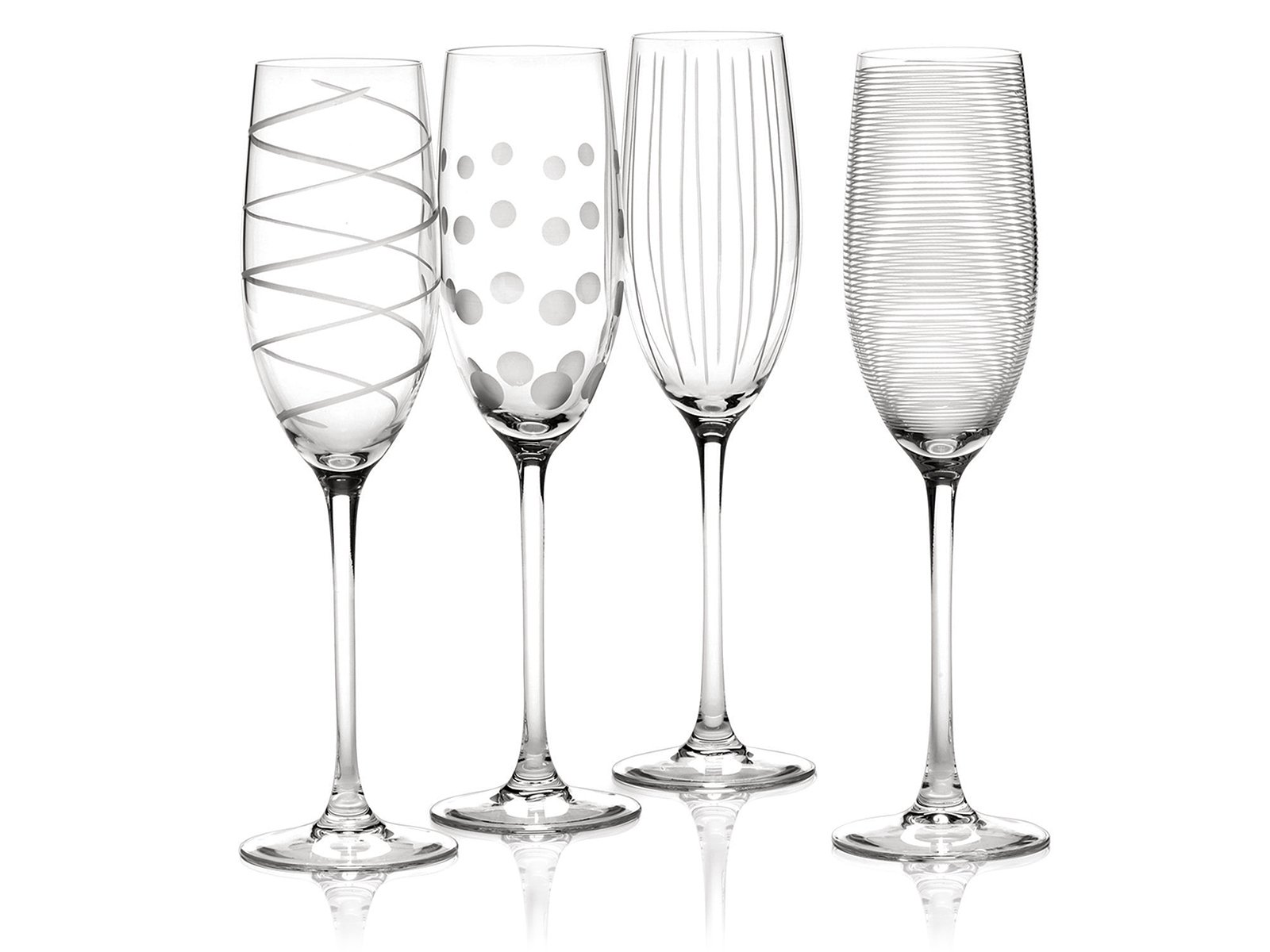 Mikasa Cheers Crystal Champagne Flutes Set, 4 Piece, Champagne Glasses with Quirky Designs, 250ml, White