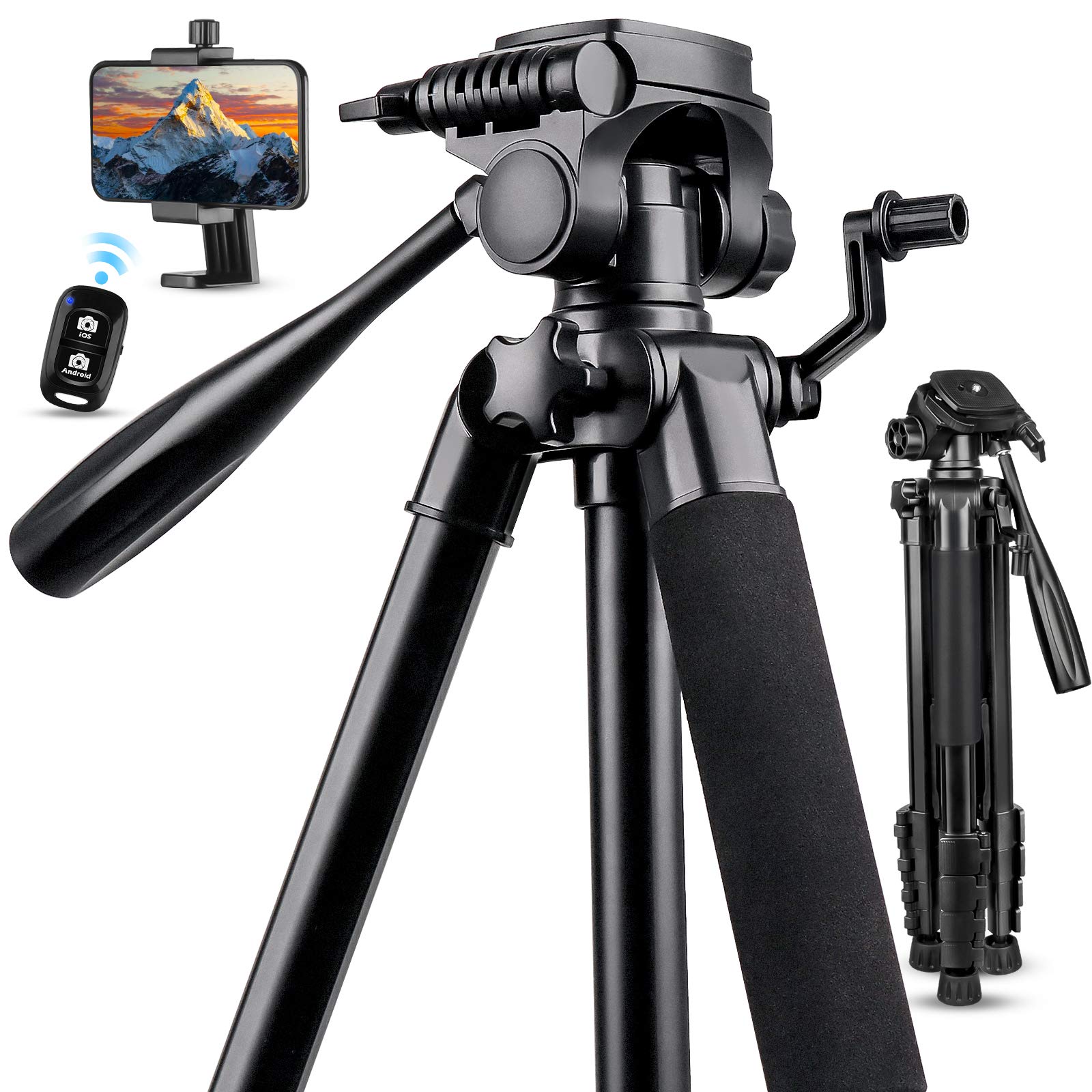 Torjim 67" Camera Tripod Stand, (13 lbs/6kg Loads) Aluminum Travel Tripod with Carry Bag for Canon, DSRL, SRL, Phone Tripod Mount with Wireless Remote Control for Live Streaming, Work, Vlogging