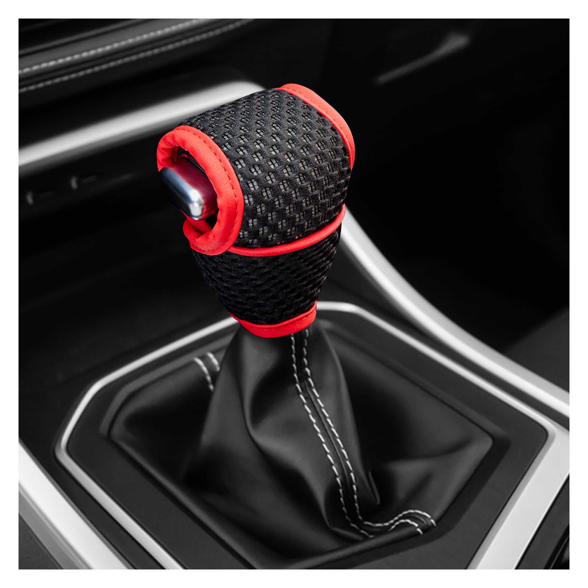 Car Gear Shift Knob Cover,Breathable Car Gear Shifter Cover for Protecting Shifter Knobs,Universal Car Shifter Cover Car Interior Accessories (Black/Red)