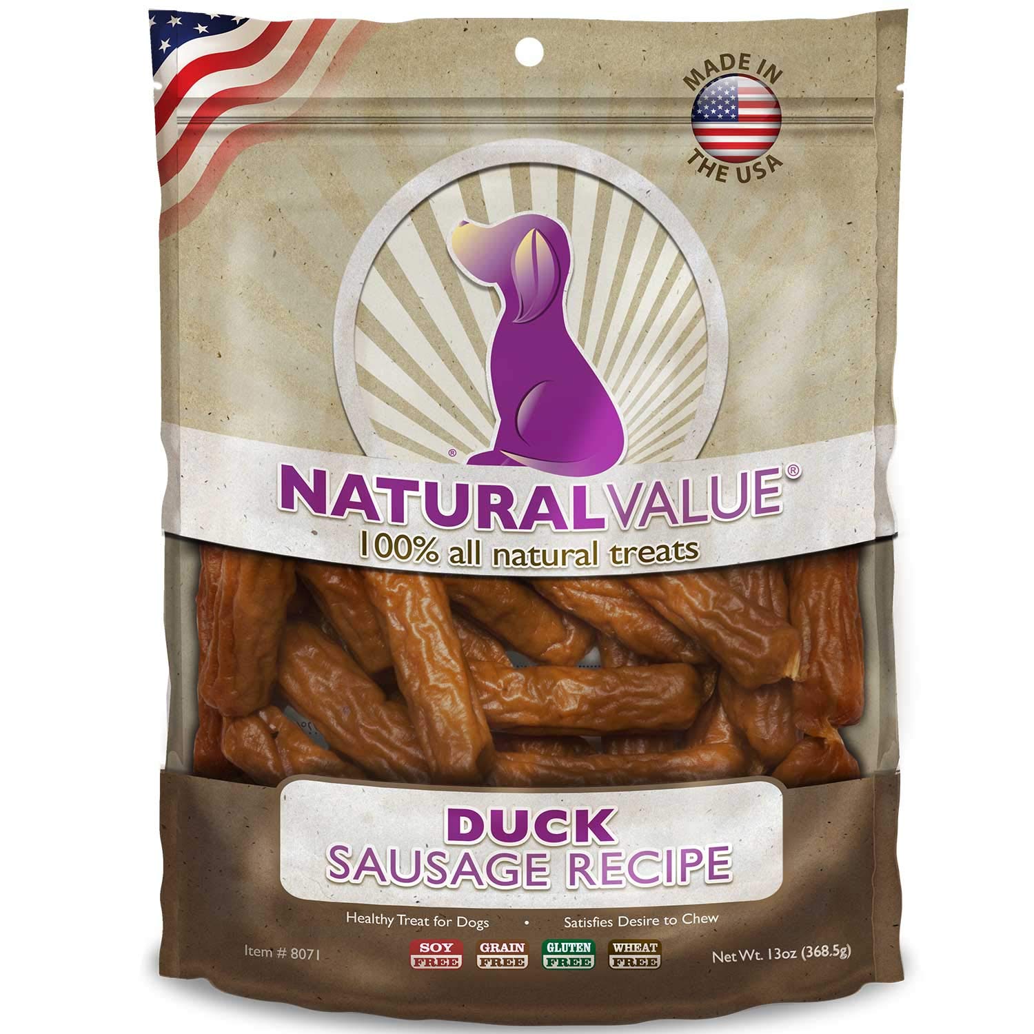 Loving Pets Natural Value All Natural Soft Chew Duck Sausages For Dogs, 13-Ounce