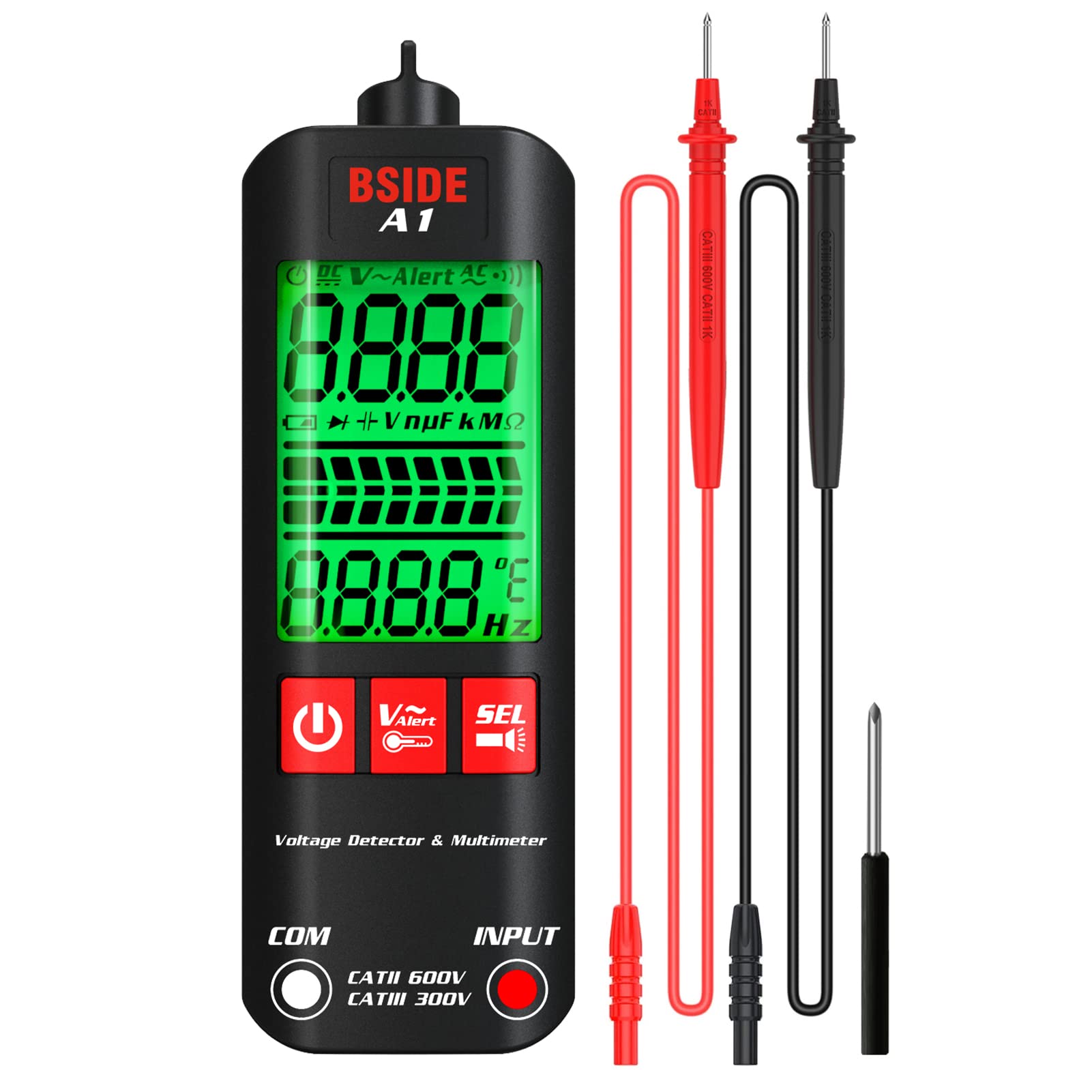 Eacam A1 Mini Multimeter LCD Digital Tester Voltage Detector 2000 Counts DC/AC Voltage Frequency Resistance NCV Continuity Live Wire Neutral Wire Check True RMS Meter