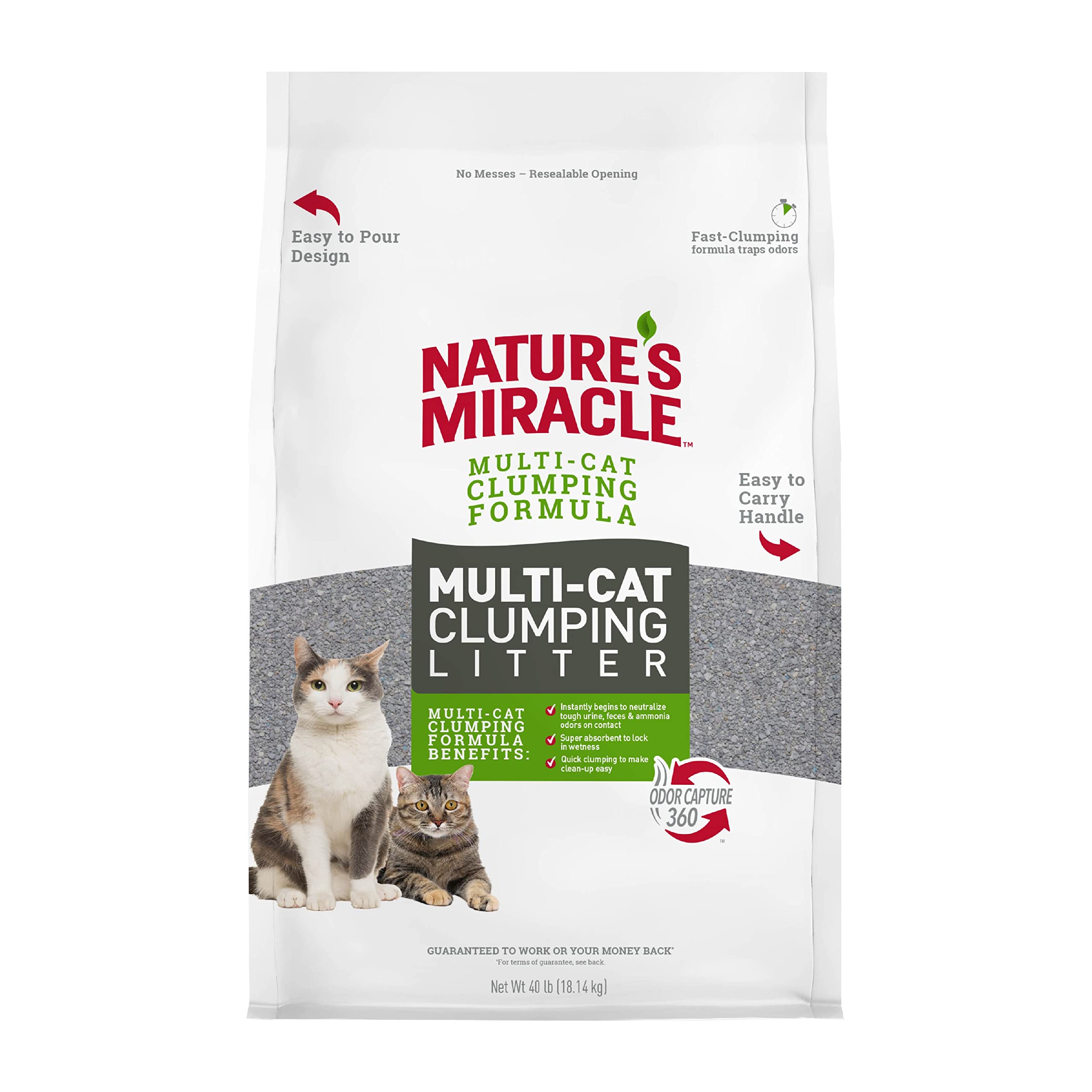 Nature's Miracle Multi-Cat Clumping Clay Litter, 40 lb, Fast Clumping Formula,Brown