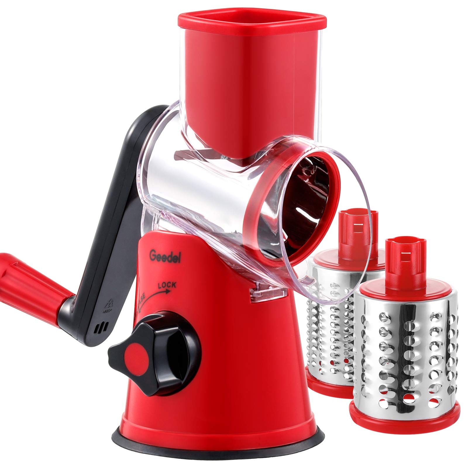 Rotary Cheese Grater, Vegetable Slicer with Three Drum Blades, Grater for Kitchen Faster and Easy Cutting, Rotary Drum Grater Ideal for Cheese, Cucumber, Carrot, Nuts, etc.