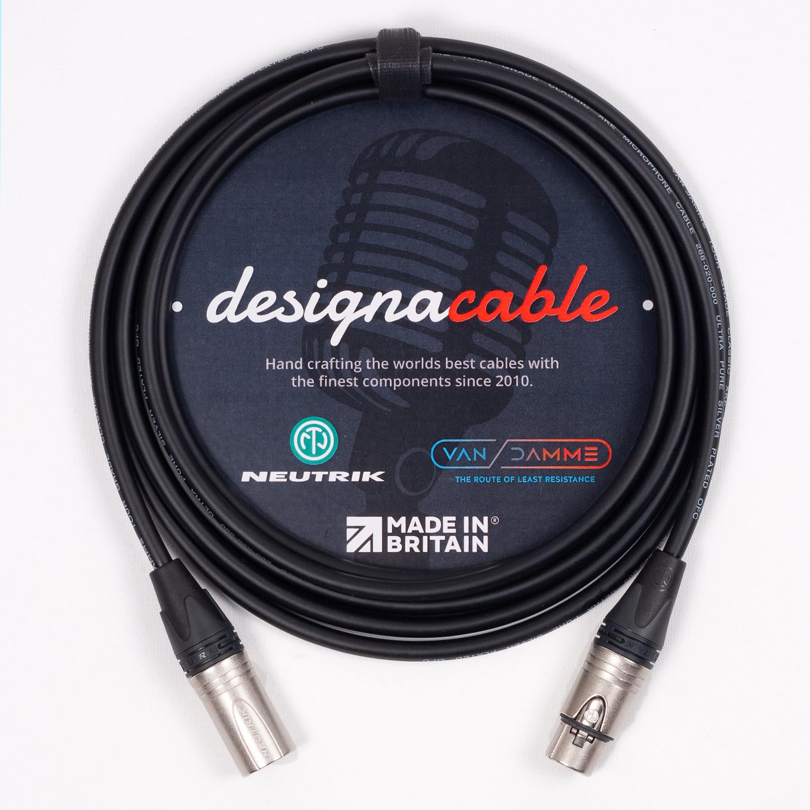 designacable.com5m - Black Balanced XLR to XLR Cables - Handmade in the UK using Van Damme XKE Microphone Cable & Neutrik Female NC3FXX & Male NC3MXX XLRs.