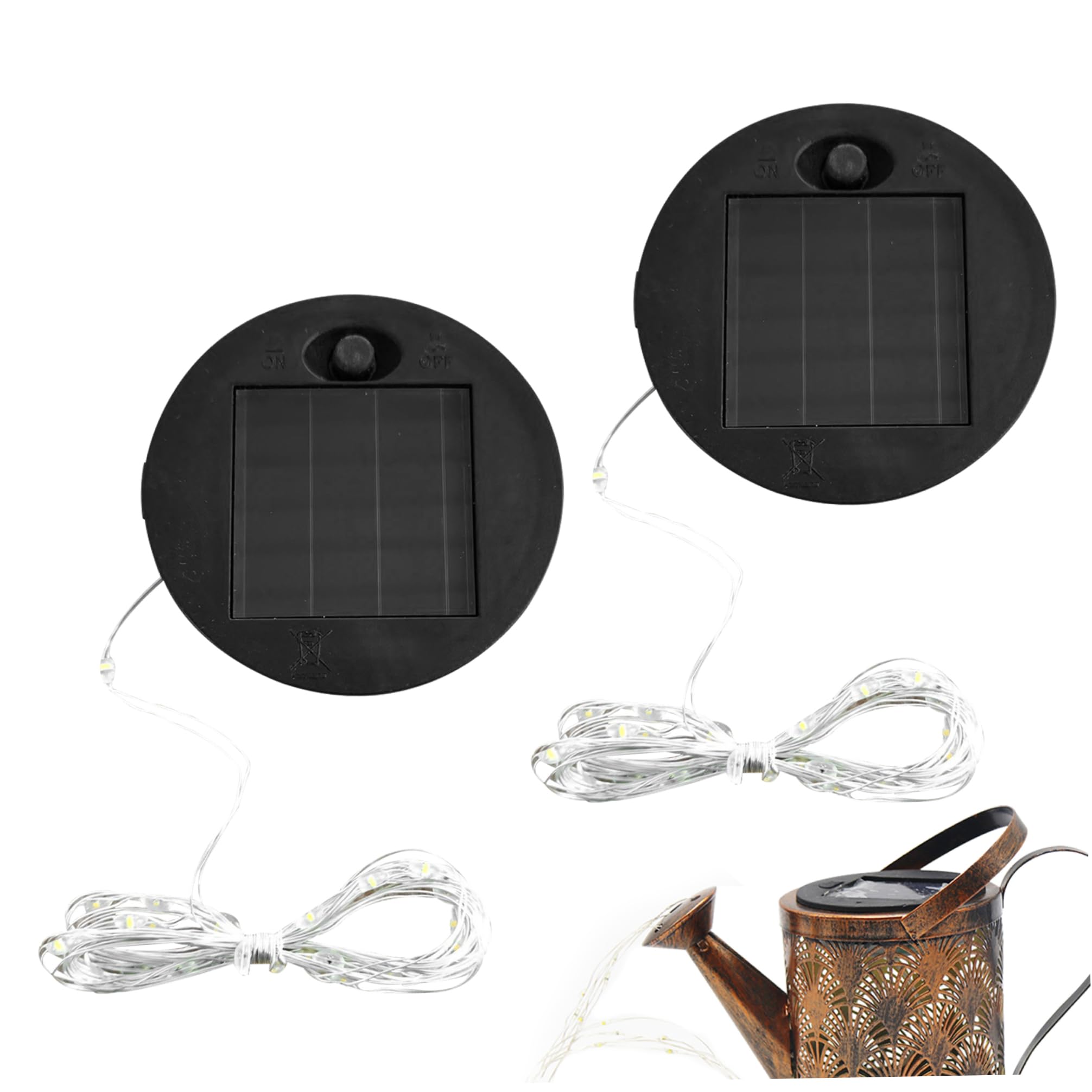 Hemore Replacement Solar Panels for Garden Lights, 2pcs Round Solar Lantern Light Replacement Top with String Lights for Garden Solar Lights