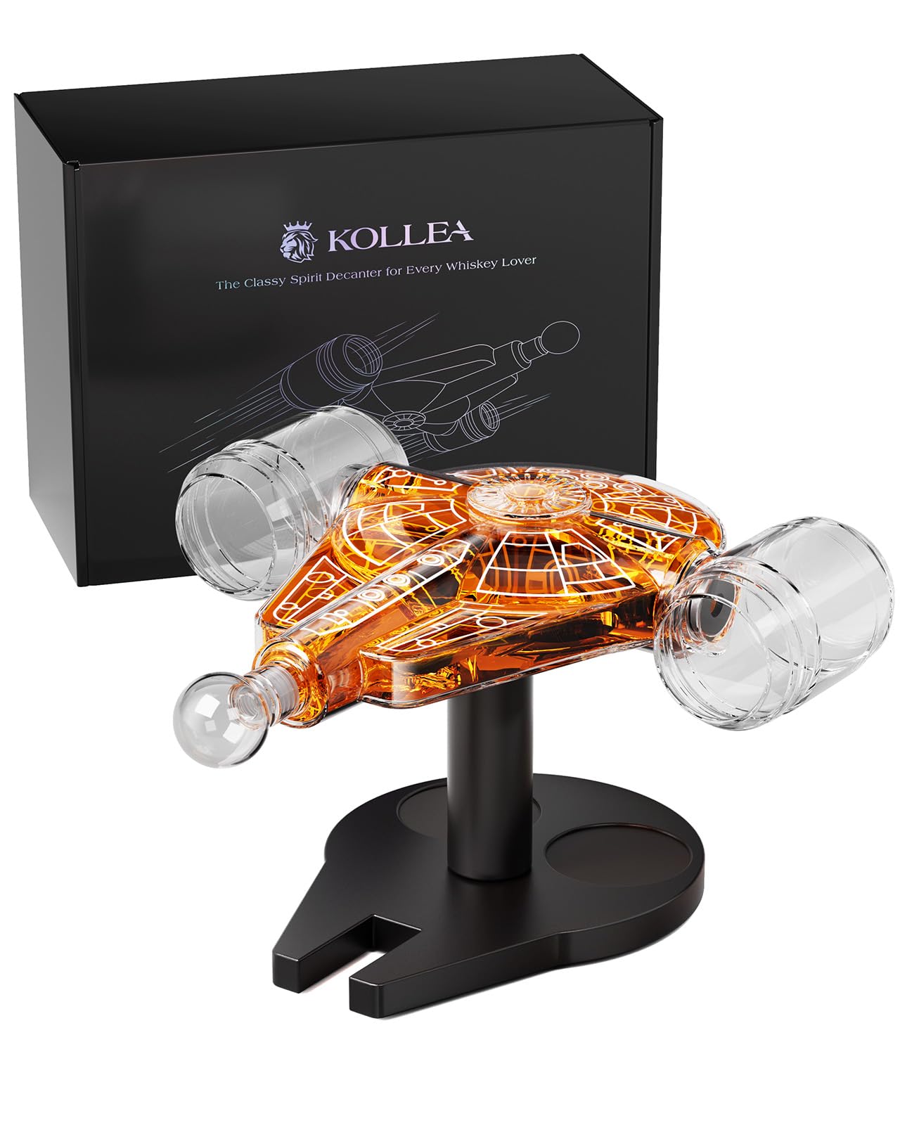 KolleaSpace Warship Whiskey Decanter Set - Spacecraft Limited Edition, Liquor Whiskey Dispenser for Home Bar, Cool Birthday Gifts for Men, Dad, Him, Funny Military Present