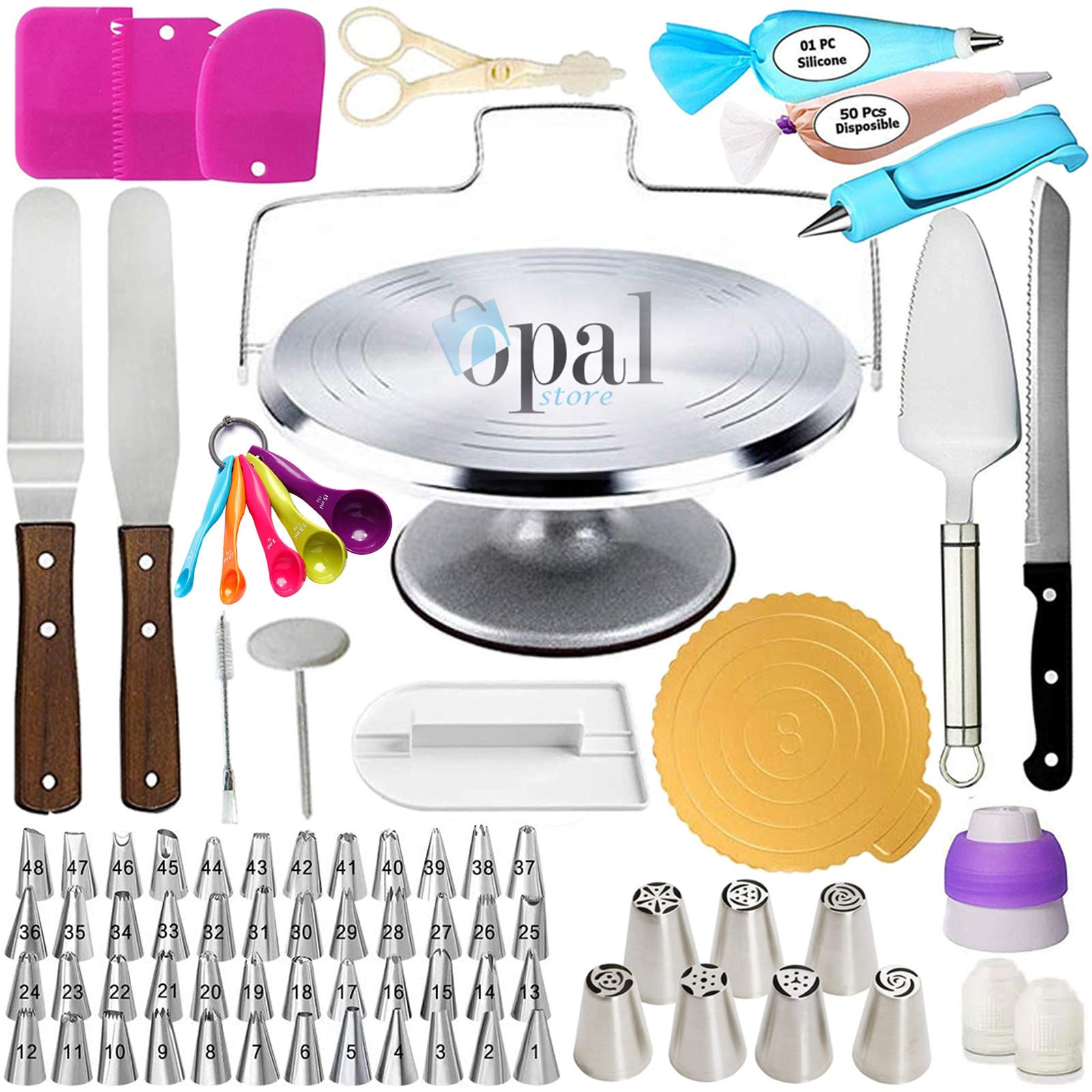 CD Cake decorating tools complete set Aluminum stainless steel turntable 125 pcs of accessories cake supplies Decent decorating nozzle tools piping bags cake decorating tube -spatula - measuring Spoon