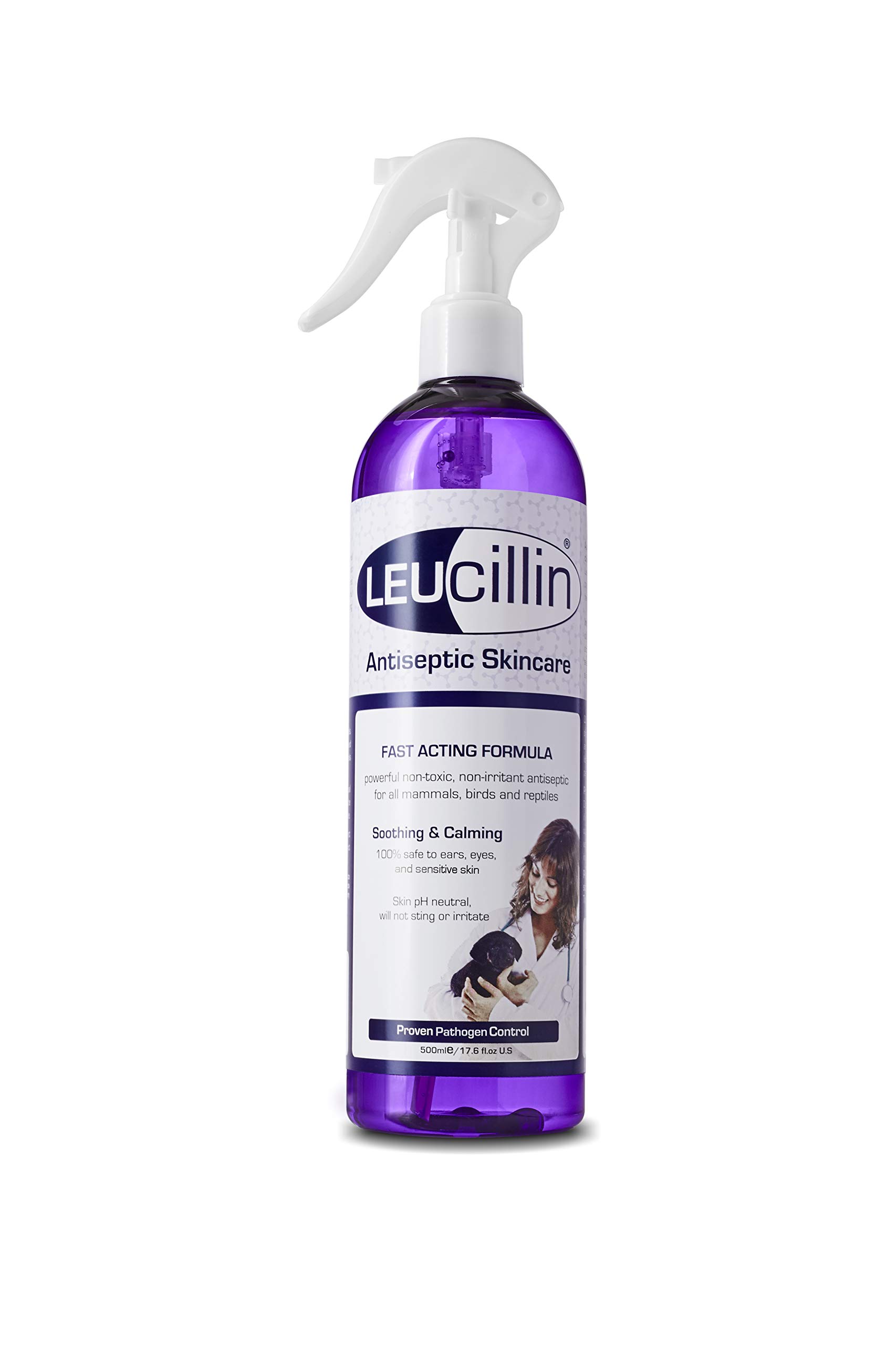 Leucillin Natural Antiseptic Spray - Antibacterial Antifungal Antiviral for Dogs Cats All Animals Itchy Skin Minor Wound Care and Skin Health | 500ml