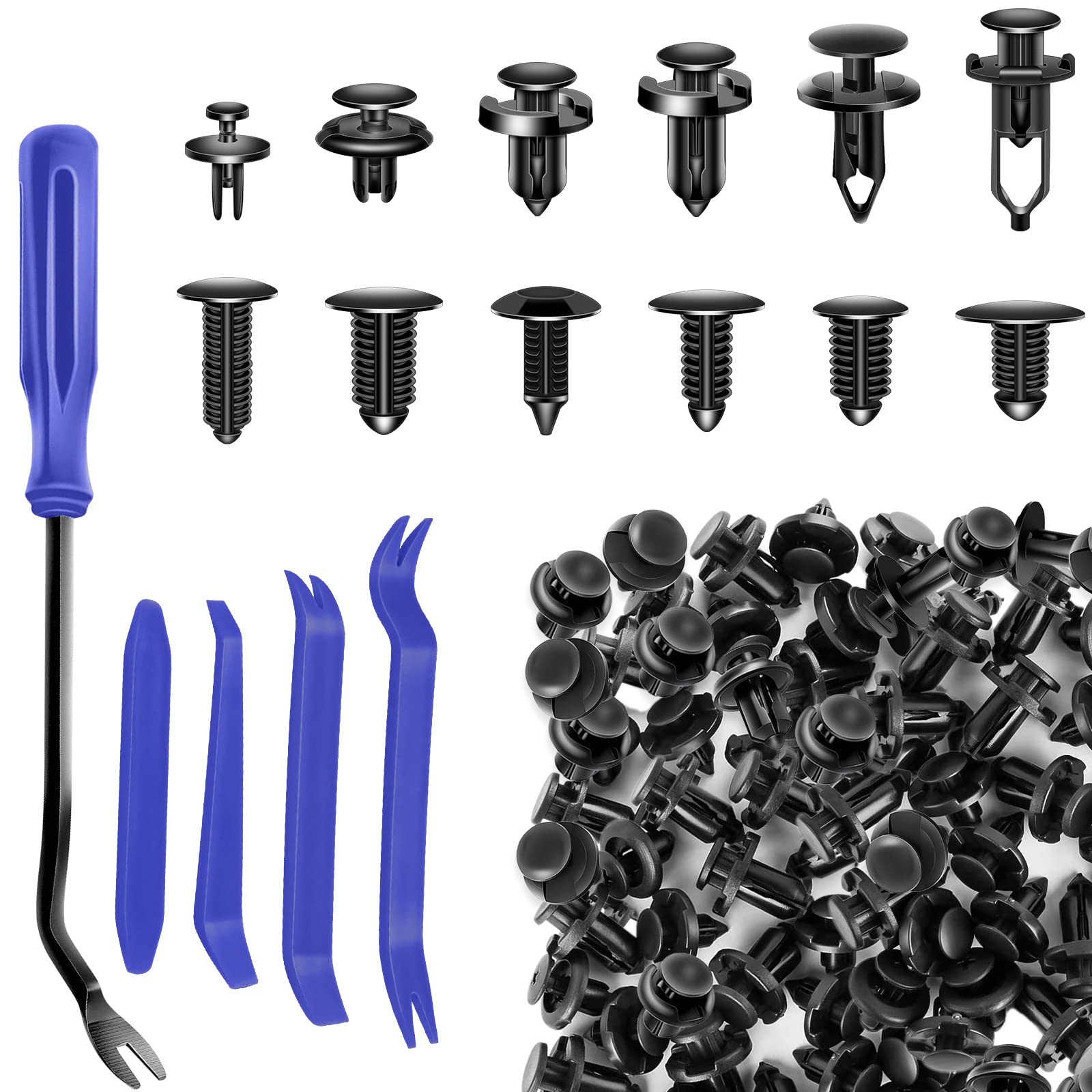 240PCS Bumper Retainer Clips Car Rivets Fasteners Removal Tools , Plastic Push Retainer Kit, Car Door Trim Panel Fender Clips ,12 Most Popular Sizes Auto Push Pin Rivets Set for Toyota GM Ford Honda