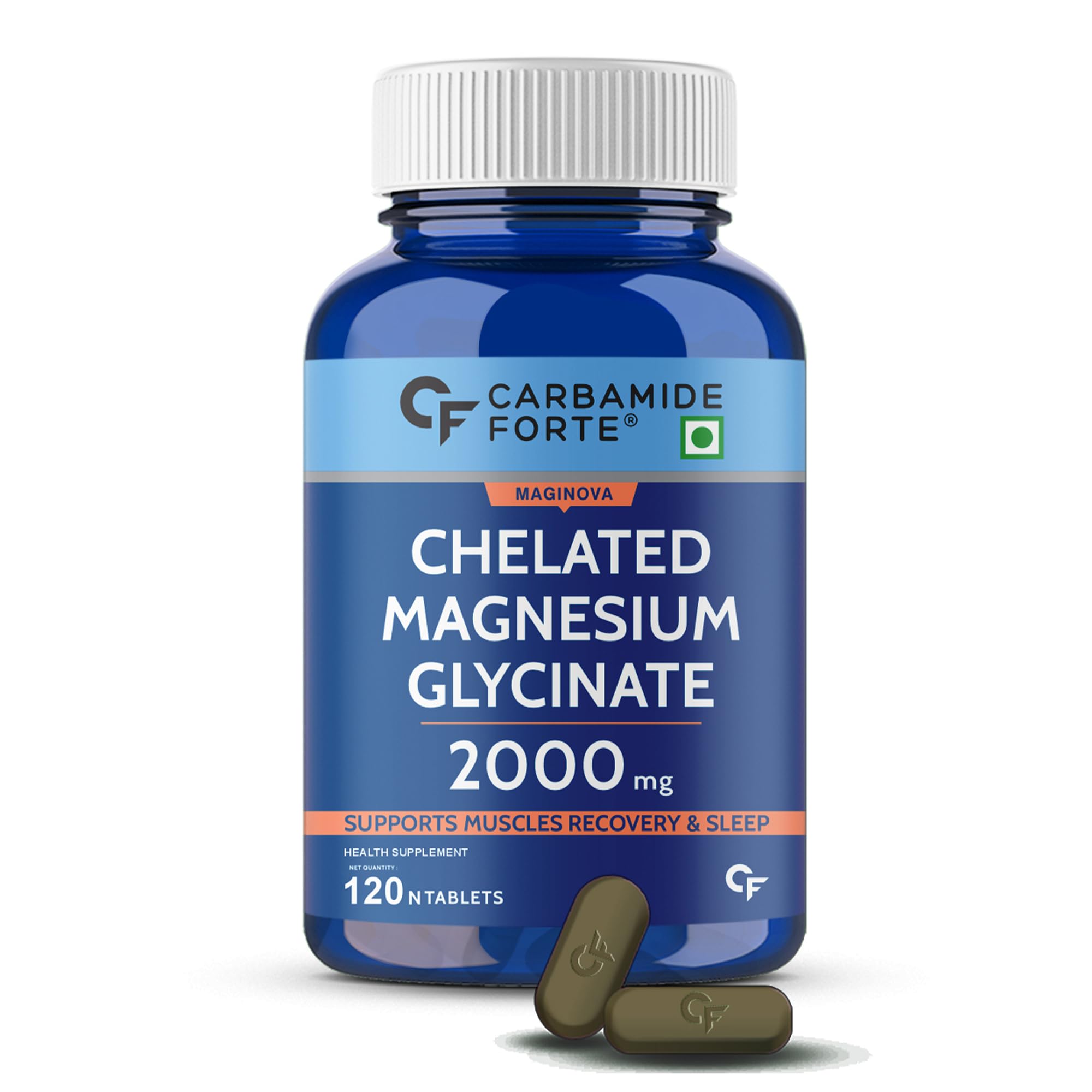 Carbamide Forte Chelated Magnesium Glycinate Supplement 2000mg Per Serving | Magnesium Supplement Supports Muscle Recovery & Better Sleep - 120 Veg Tablets