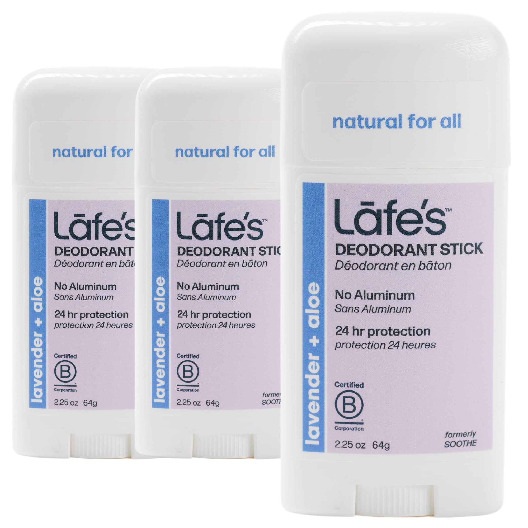 Lafe's Natural Deodorant | 2.25oz Aluminum Free Natural Deodorant Stick for Women & Men | Paraben Free & Baking Soda Free with 24-Hour Protection (Lavender & Aloe, 2.25 Ounce (3-Pack))