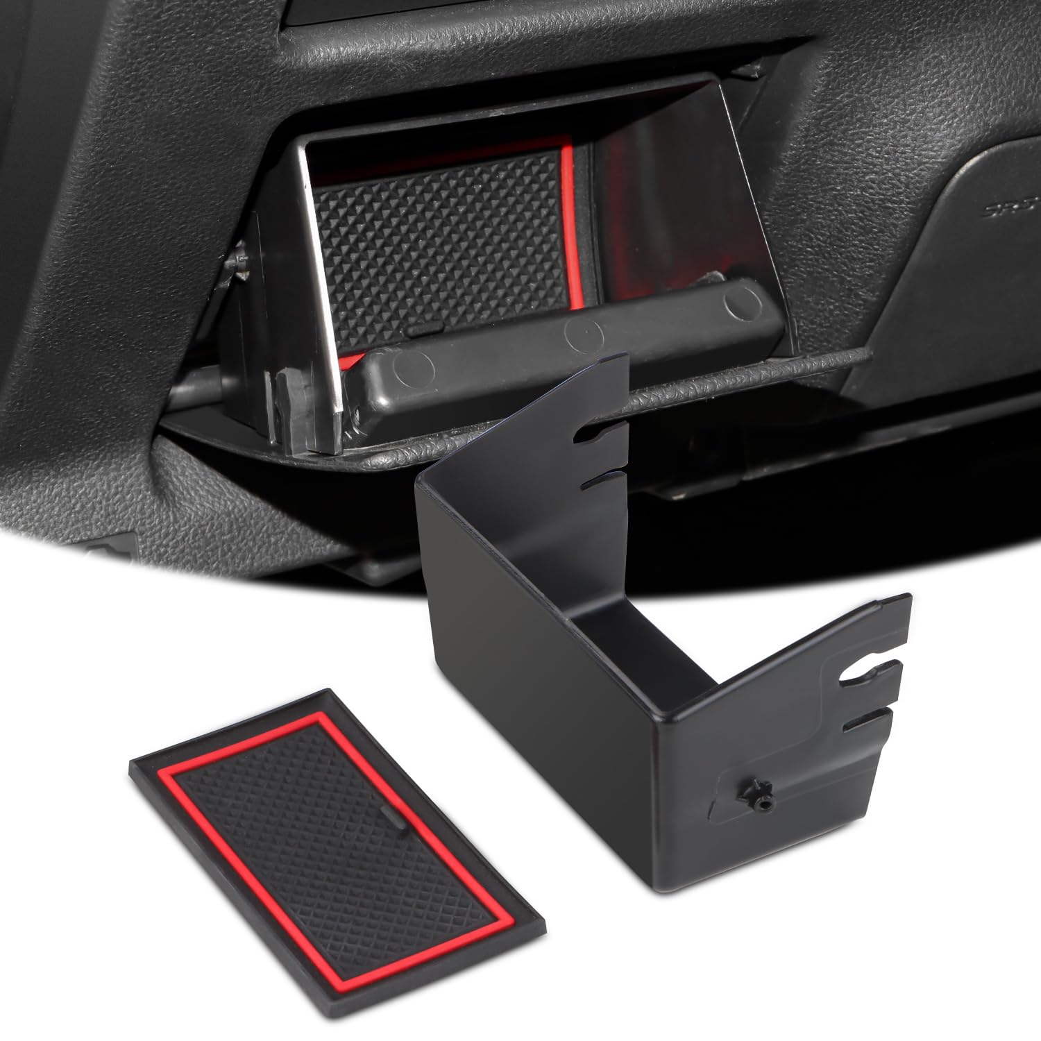 auovoFuse Box Coin Container Inner Storage Tray Plate Compatible with Subaru Crosstrek Impreza XV Forester Legacy Outback WRX STI Ascent Accessories ABS Interior Inner Dash Tray (Red Trim)