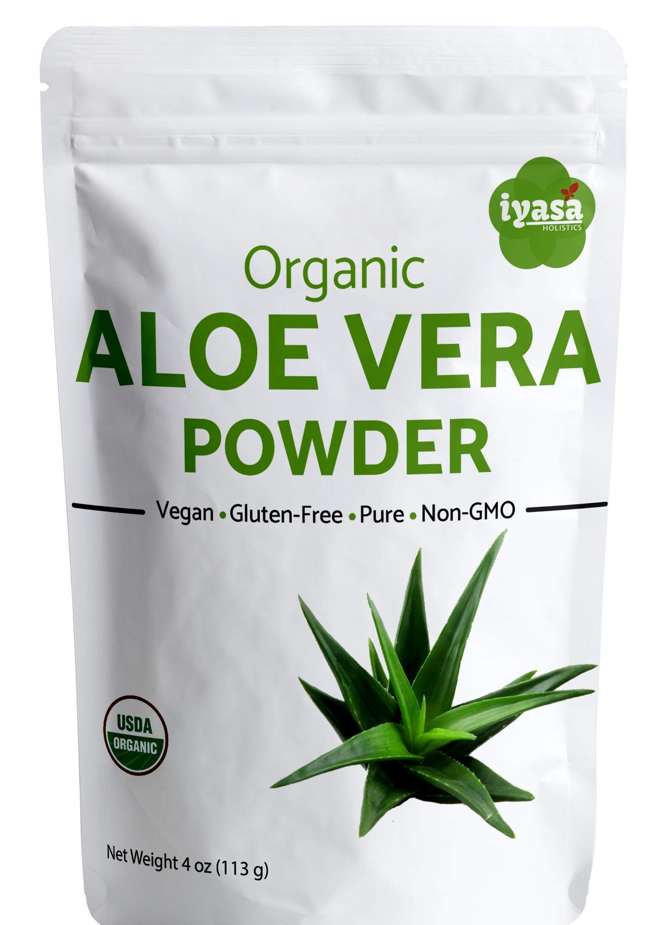 Organic Aloe Vera Leaf Powder, Aloe Barbadensis, Natural Hair conditioner, Skin mask and scrub, Moisturizer, Superfood for digestive health,Resealable Pouch of 4 oz (Pack of 1)