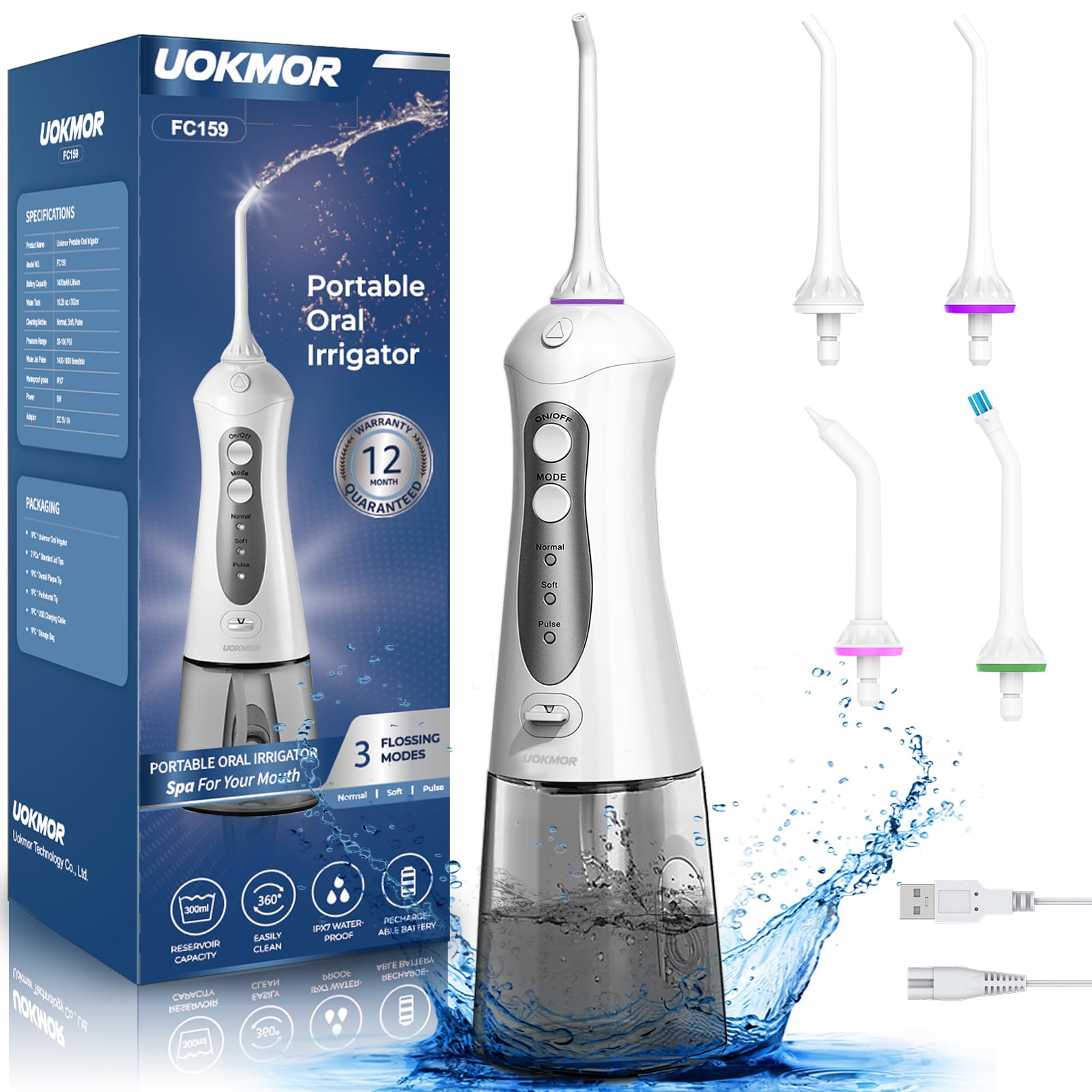 Water Flosser Cordless Teeth Pick: Portable Adults Dental Oral Irrigator for Travel Flossers Cleaning Picks 300ML