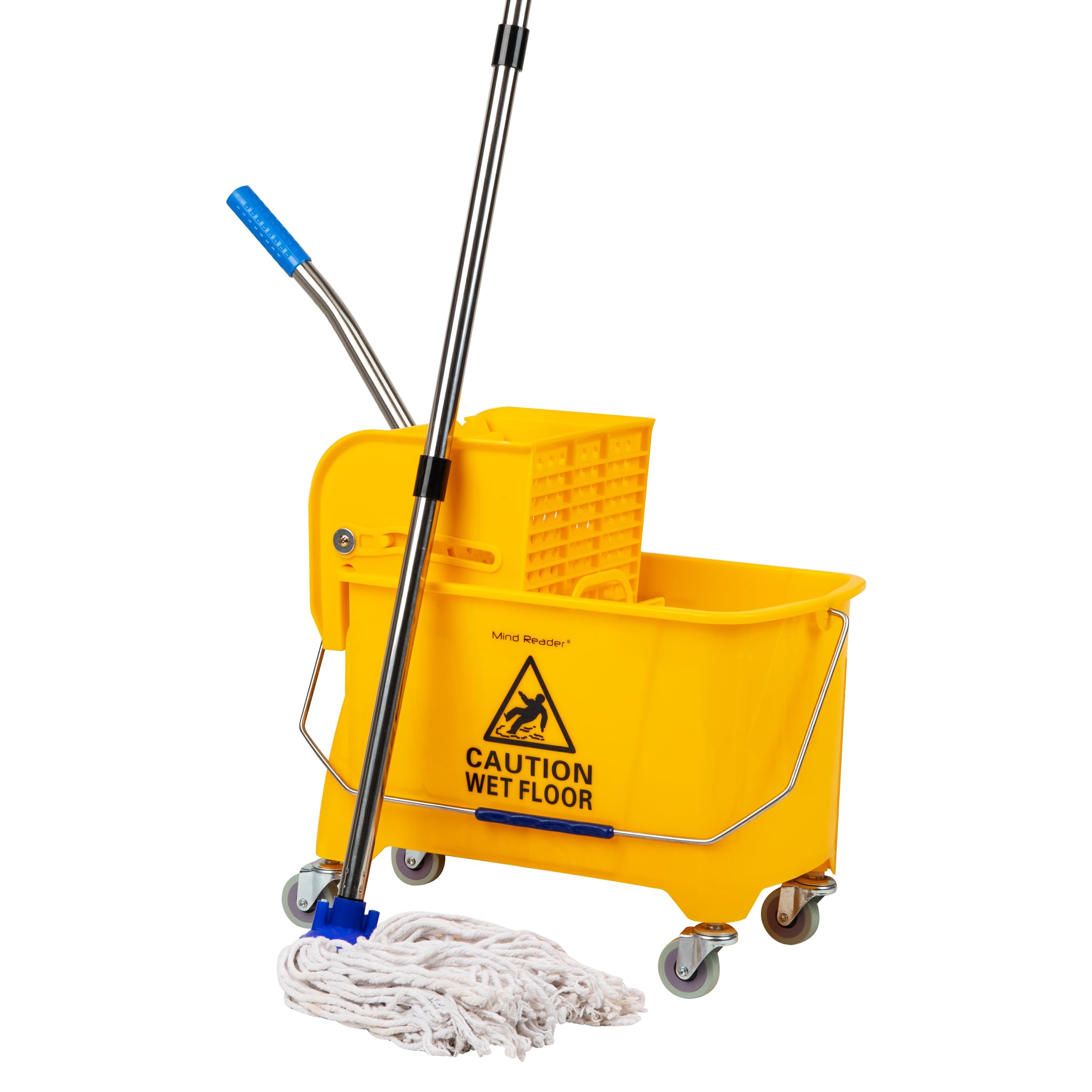 Mind ReaderBucket with Wringer and Mop Set, 22 Qt (5.5 Gallon), Floor Cleaning, Wheels, 16.25" L x 10.75" W x 24.5" H, Yellow