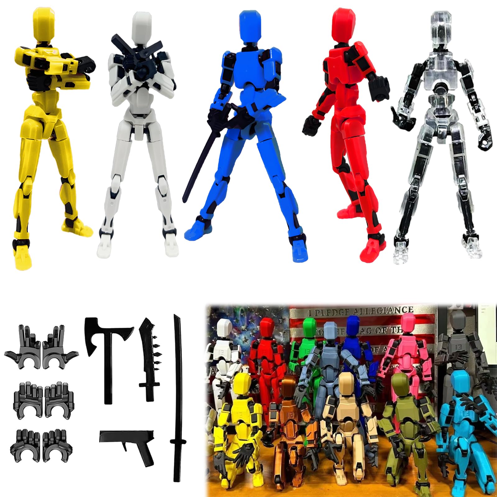 Titan13 Action Figure, Lucky Robot 13 Action Figure, 3D Printed Multi-Jointed Movable Robot Action Figure, Dummy Robot 13 Action Figure, Action Figures Creative Gifts for Kids Adults (5pcs)