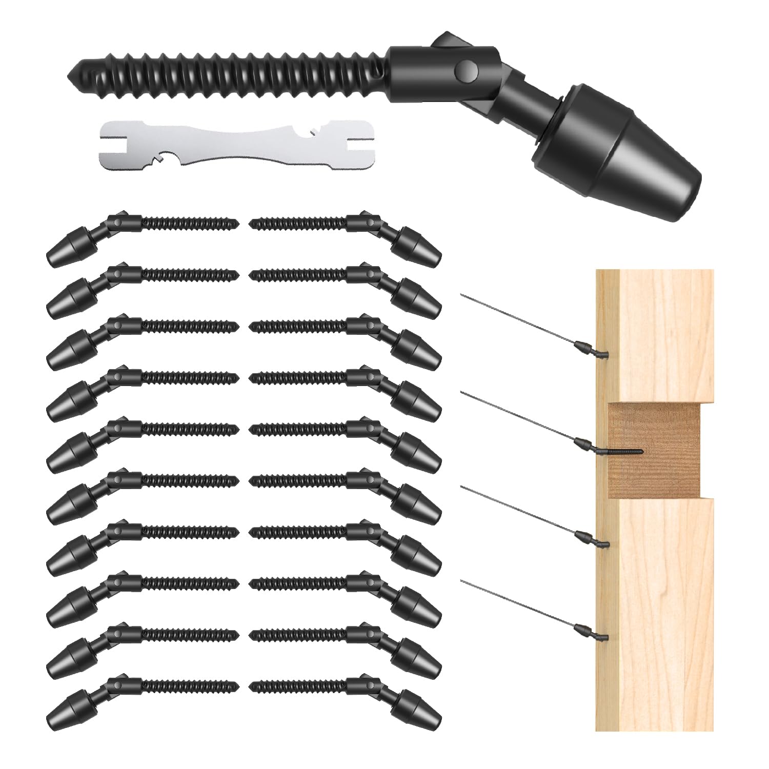 20 Pack Black Cable Railing Kit QuickLock,Invisible 180°Adjustable Right&Left Handed Thread Swage Lag Screws for Wood Post of 1/8" T316 Stainless Steel, Tool-Free Installation,HF015BA