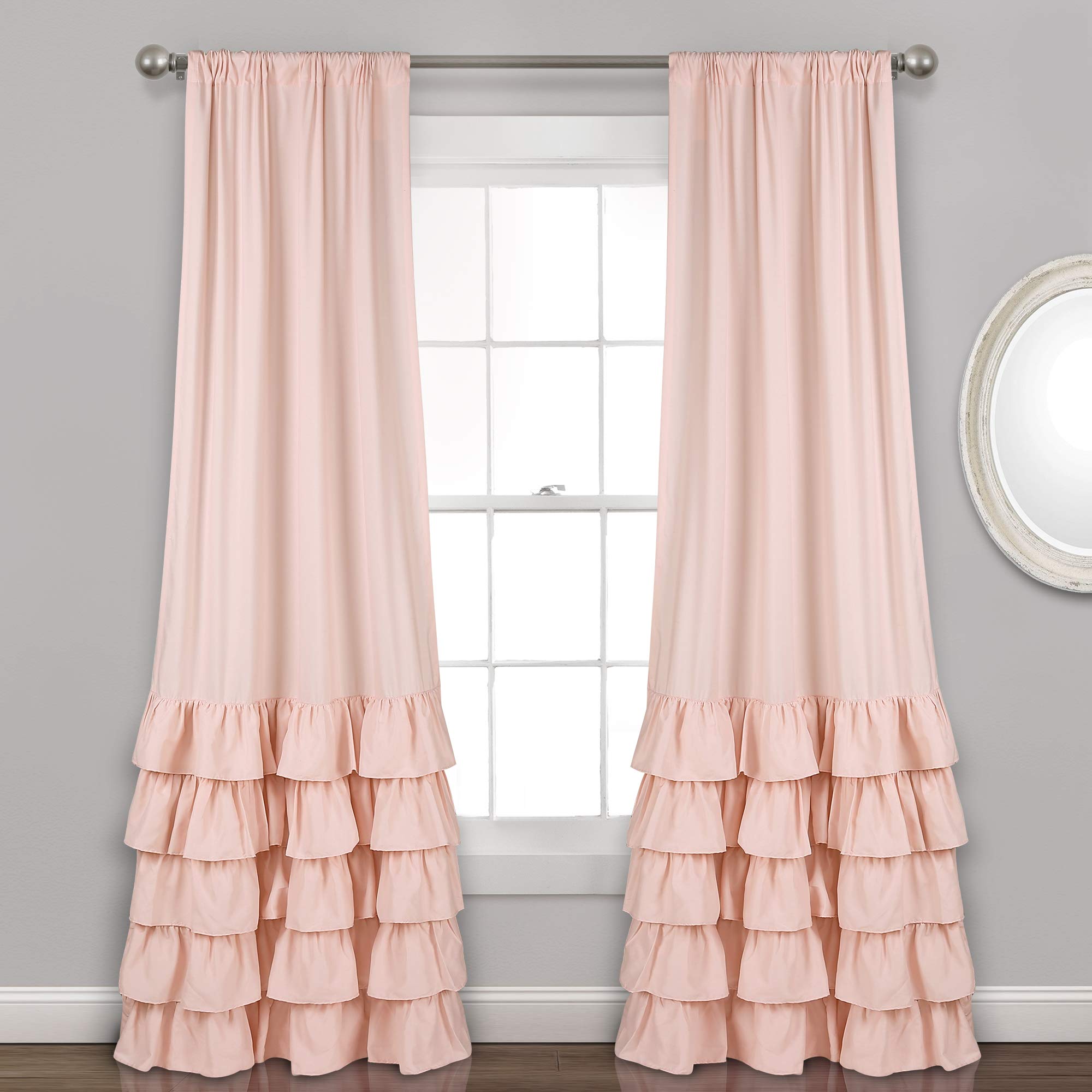 Lush DecorAllison Ruffle Curtains Window Panel Set for Living, Dining Room, Bedroom (Pair), 84 in L, pink/Blush