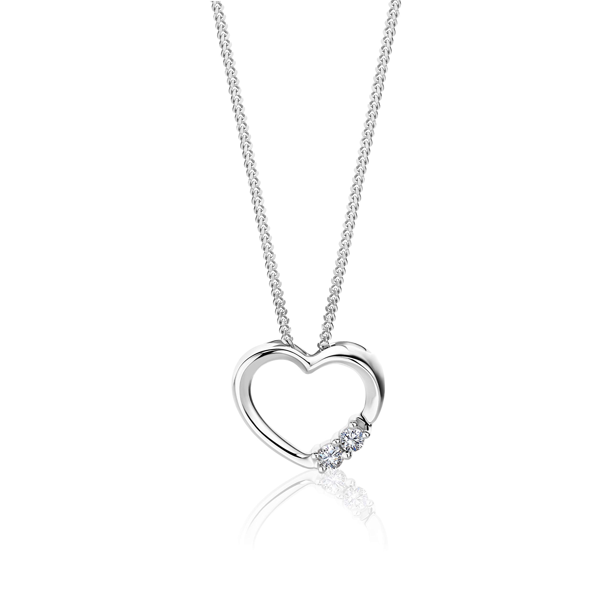 Women Heart Necklace/Pendant with Chain 9 ct / 375 White Gold With Brilliant Cut Diamonds 0.05 ct - Chain 45 cm