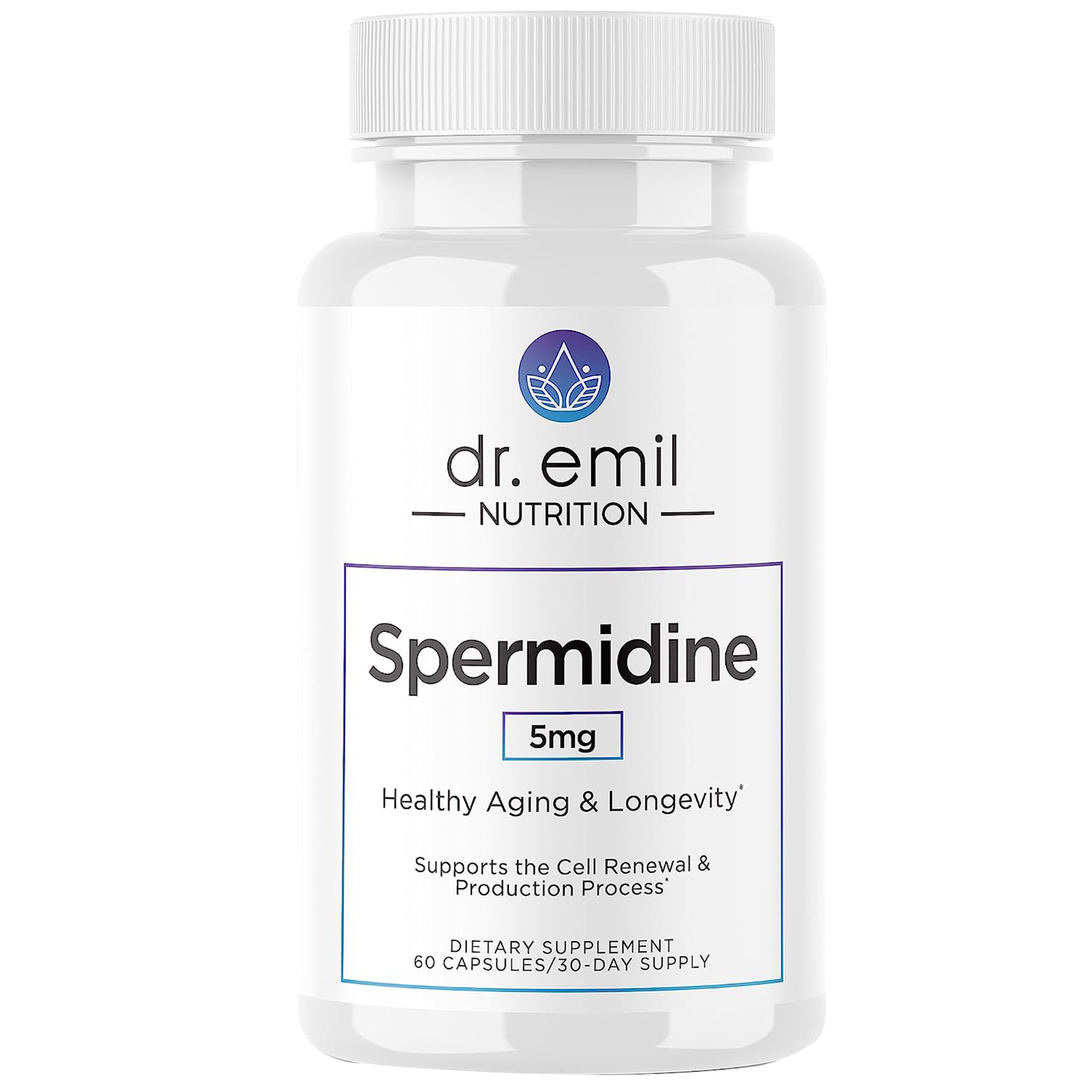 DR. EMIL NUTRITION Spermidine 5mg - Spermidine Supplements for Men & Women - Aging Supplement with Pure Spermidine 3HCL & Thiamin 20mg - 60 Capsules, 30 Day Supply