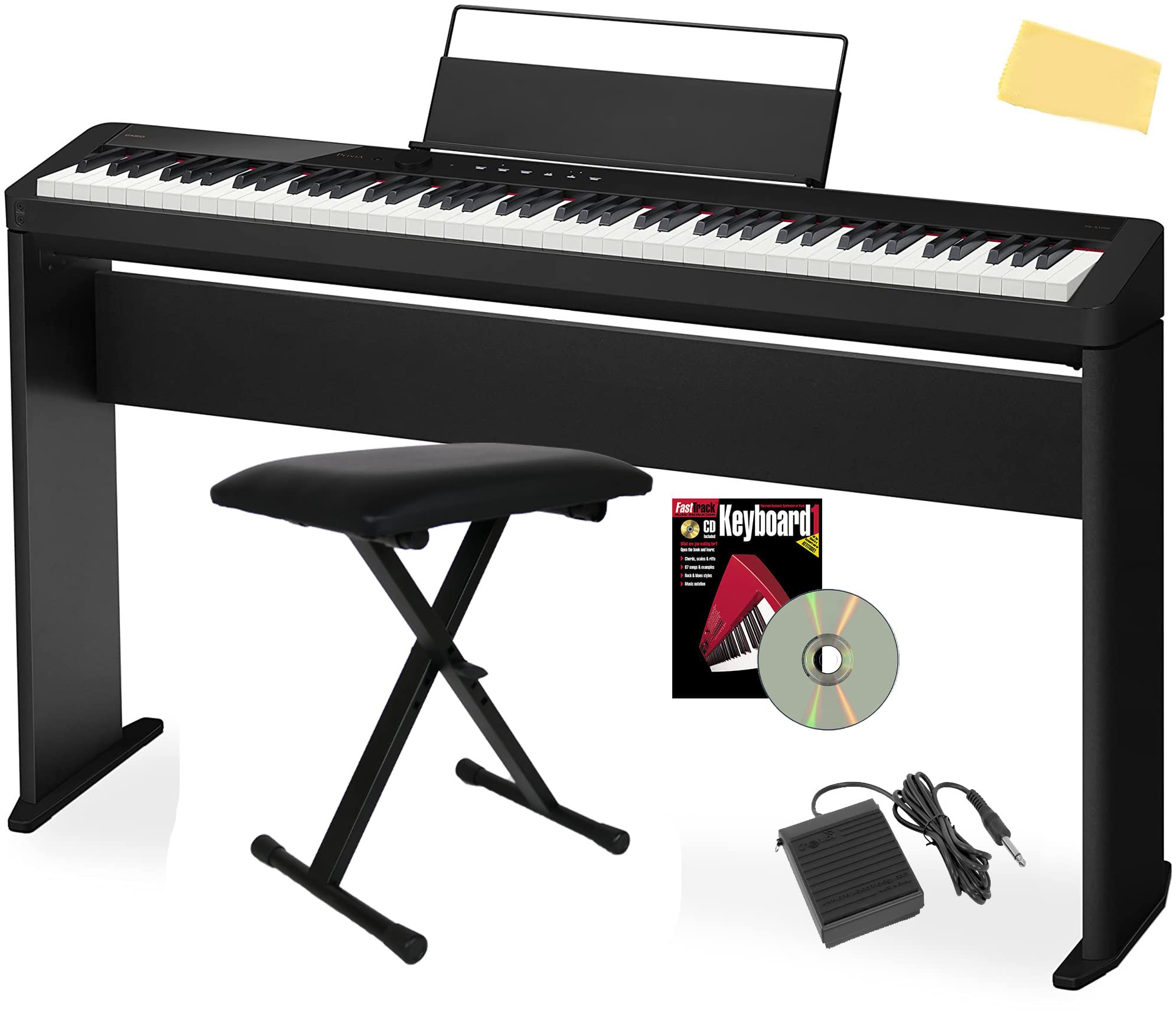 Casio Privia PX-S1100 Digital Piano Bundle with CS-68 Stand, Bench, Sustain Pedal, Instructional Book, Austin Bazaar DVD, and Polishing Cloth - Black PXS1100BK AUS-PX-S1100BL-COMBO-DLX