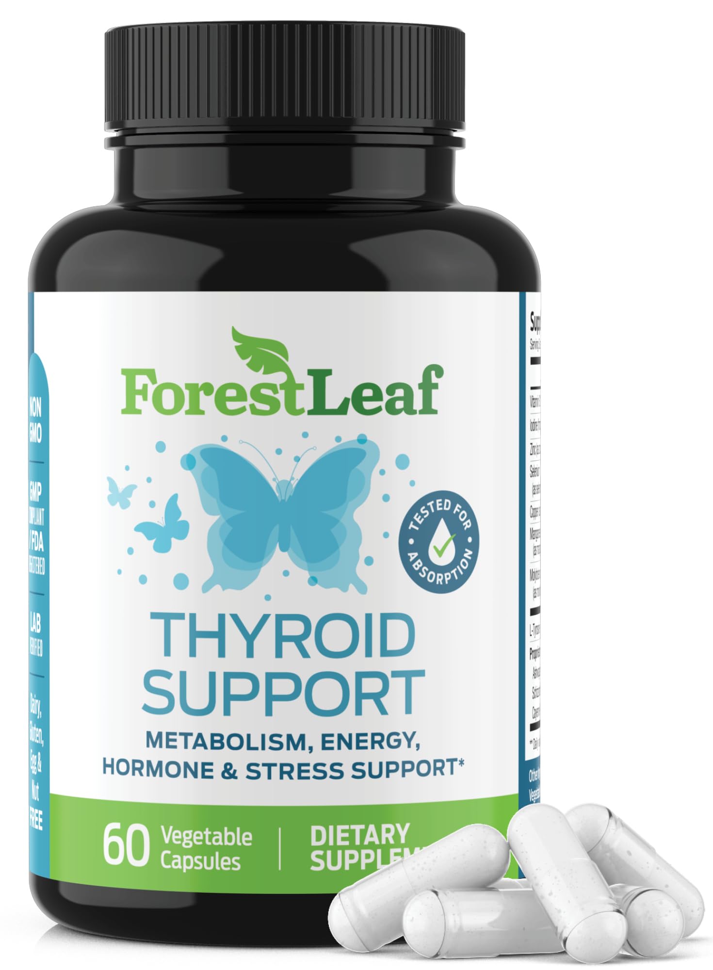 Thyroid Support for Women and Men with Iodine - Energy, Focus & Power Thyroid Supplement - All Natural Herbal Mineral and Vitamin Complex with B12, Zinc, Selenium, Ashwagandha - 60 Vegetarian Capsules