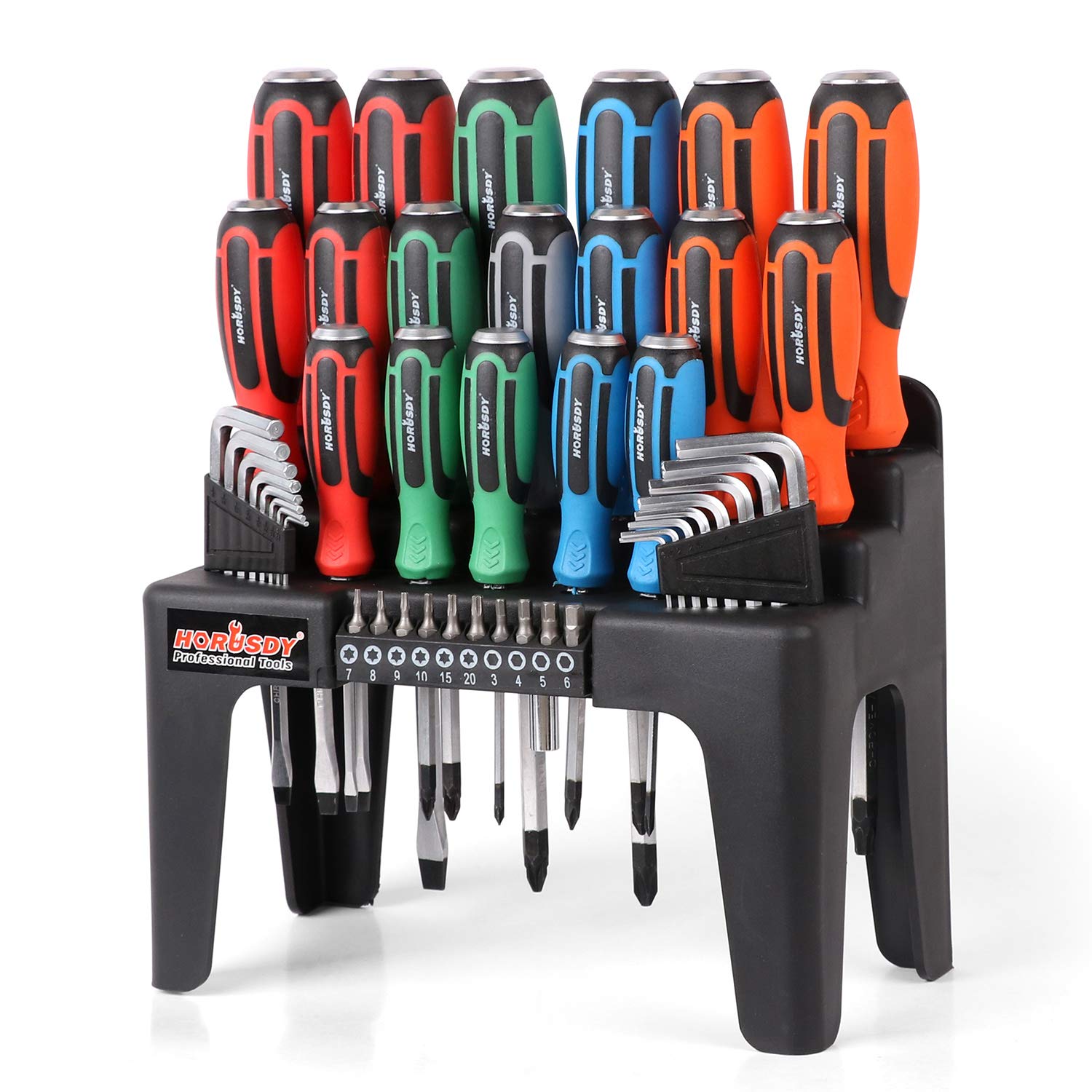 44-Piece Magnetic Screwdriver Set: Heavy Duty Screwdriver Set with Go-Thru Steel Blades, High Torque, Plastic Racking