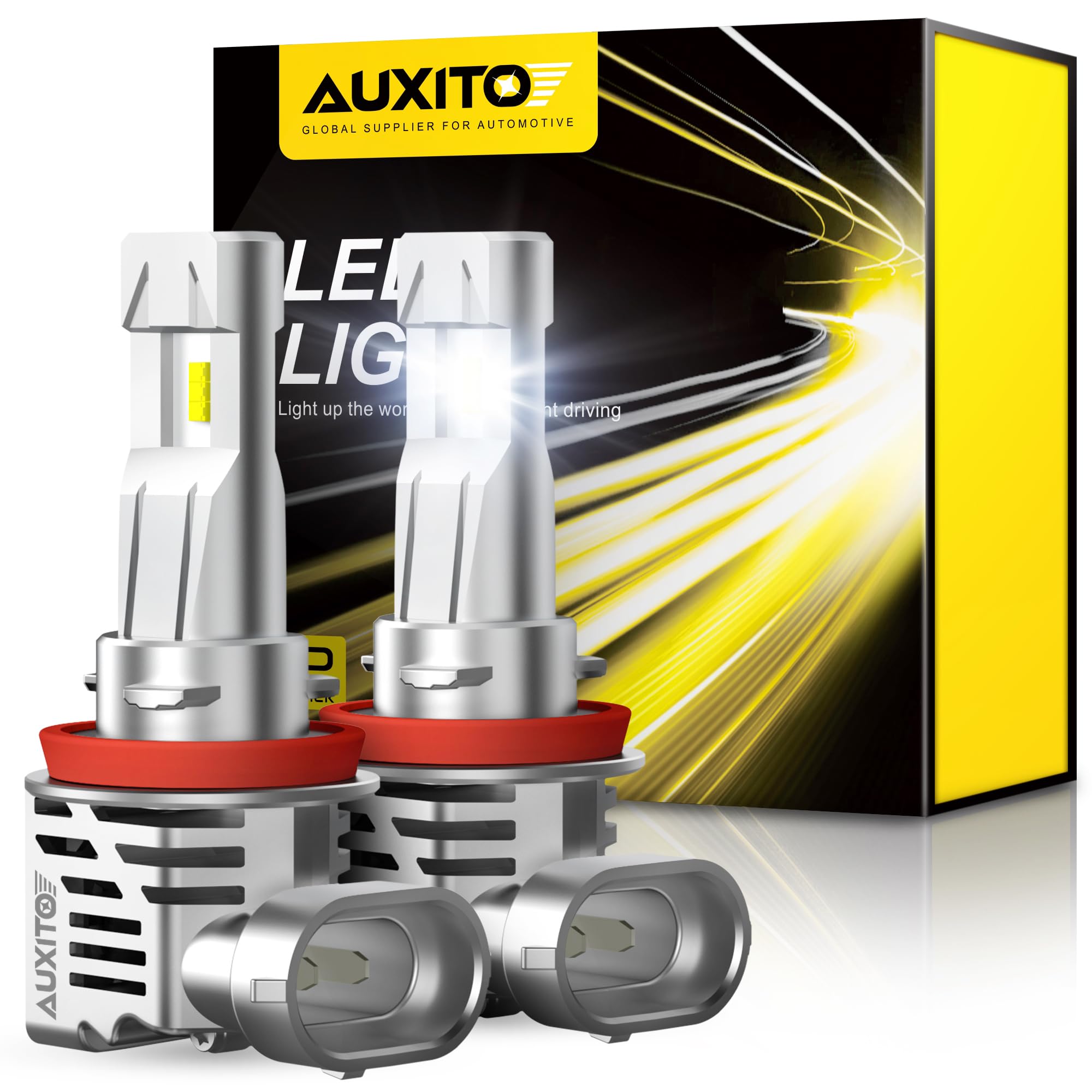 AUXITO H8 H9 H11 LED Bulb, 350% High Brightness, 6500K Cool White, Direct Installation Plug and Play, Pack of 2