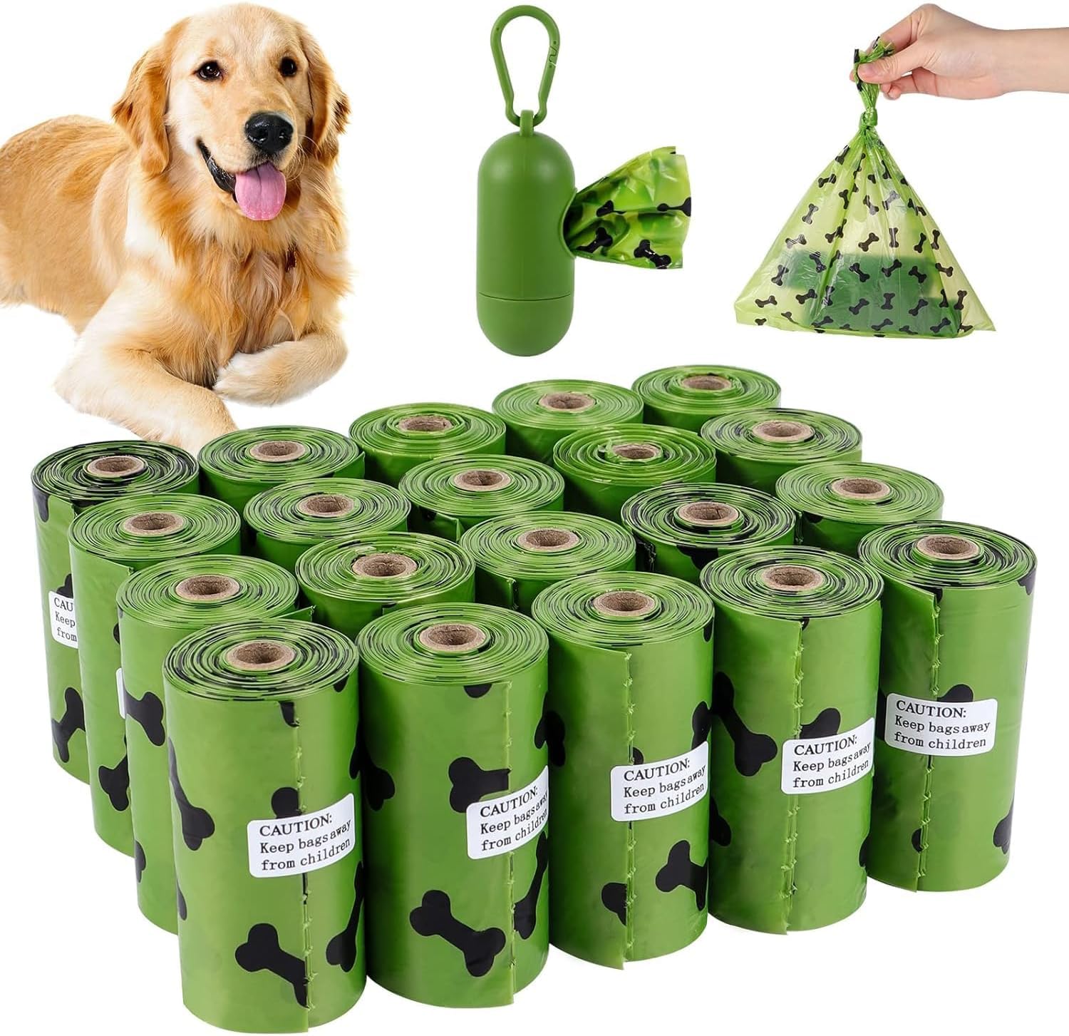 SKY-TOUCH 20Rolls-300pcs Dog Poop Bags Pet Dog Supplies for Dogs include 1pcs Green Adjustable Dispenser，Extra Thick and Strong, 100% Leak Proof, Biodegradable Waste Bag