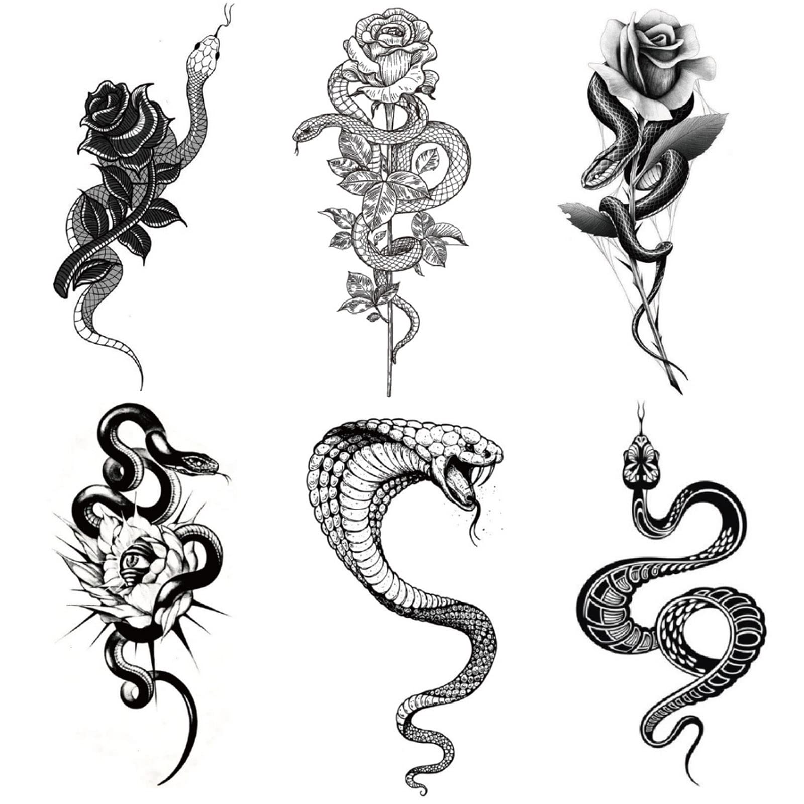 Amazon.Com : 6 Sheets Flower Snake Waterproof Temporary Tattoos Small Black Floral  Animal Body Art Realistic Lasting Tattoos Stickers Hand Neck Wrist Gift For  Men Women 5.5*2.7Inch : Beauty & Personal Care