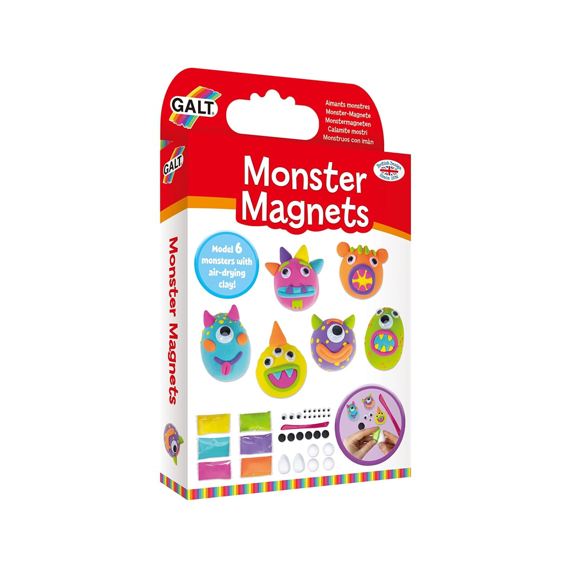 Galt Monster Magnets - Air Drying Clay Modelling Craft Kit for Kids -Easy to Use and Mess Free Childrens Arts and Crafts for Boys and Girls -Make 6 Fun and Colourful Fridge Magnets - Ages 6 Years Plus