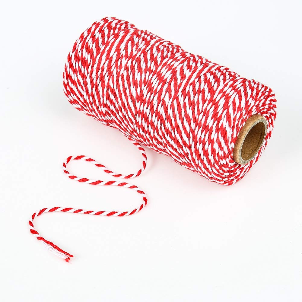 lovingmona 100m Red and White String Twine String 2mm Butcher String Cotton Decorative Jute Twine Rope for Gift Wrapping Gardening Baking Butchers DIY Crafts and Handmade Arts