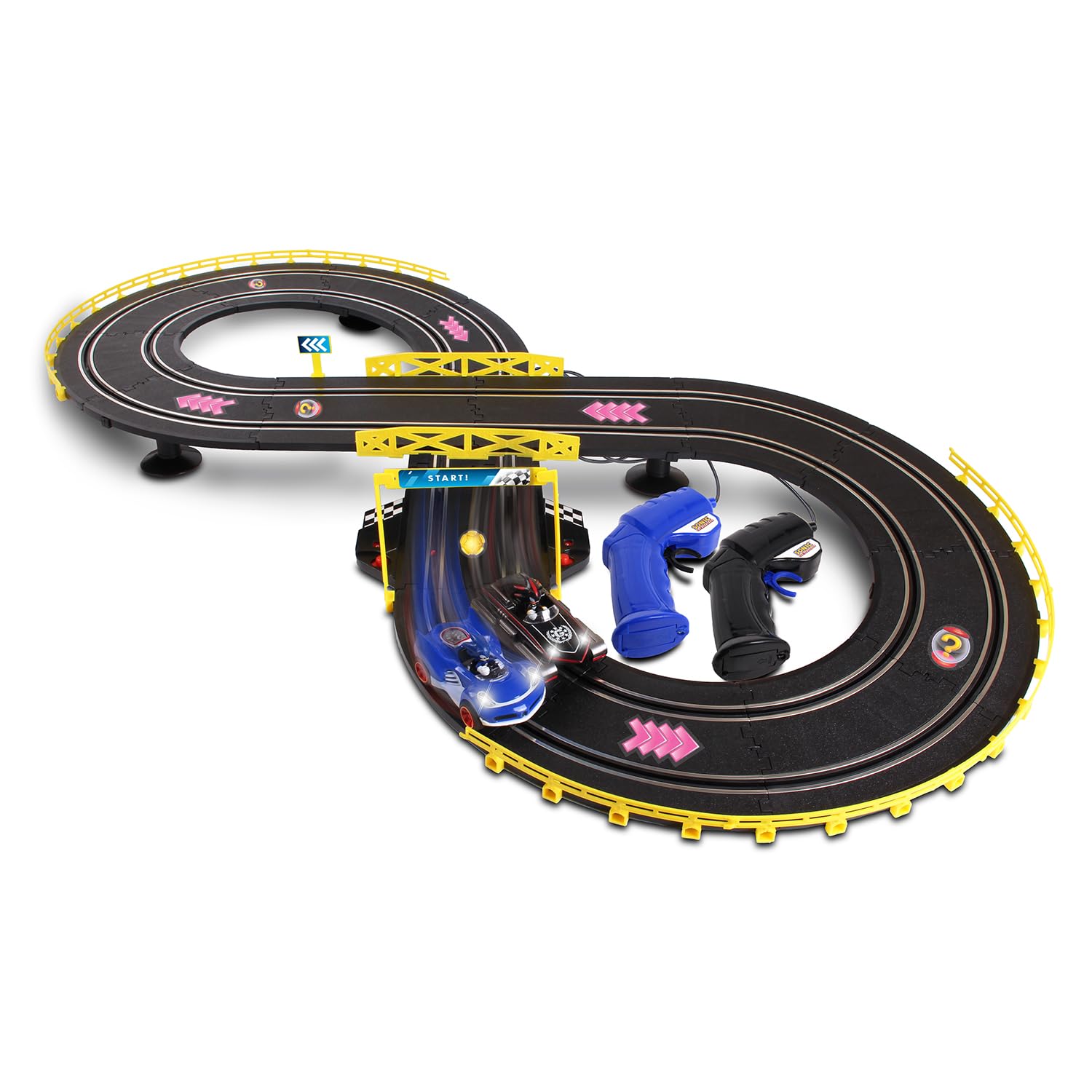 NKOK Sonic & Shadow RC Slot Car Set Race Set Vehicle, Counts How Many Laps the Car has Made, Great Item for Kids, Working lights, Ages 5 and up