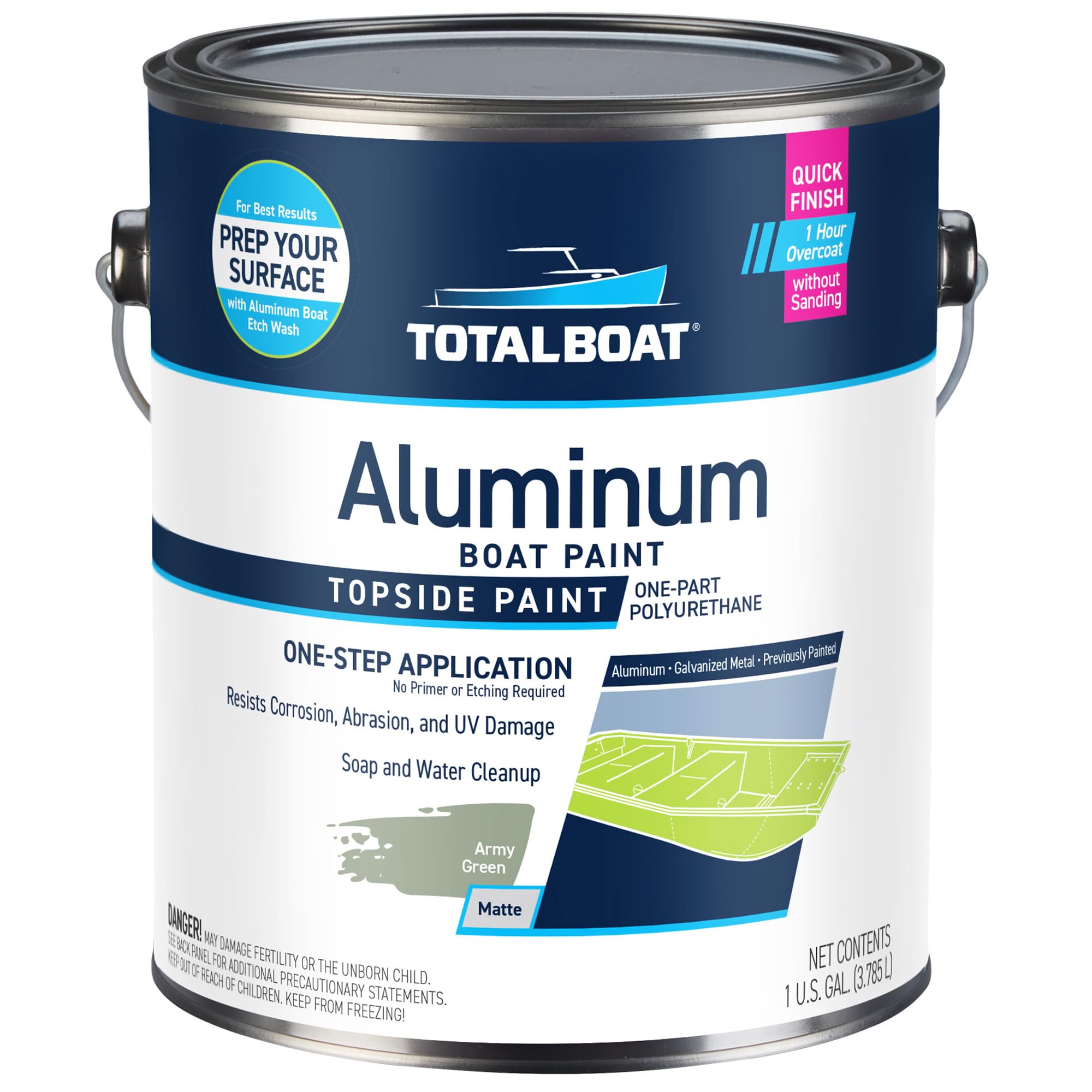 TotalBoat - 520628 Aluminum Boat Paint for Canoes, Bass Boats, Dinghies, Duck Boats, Jon Boats and Pontoons (Army Green, Gallon), 1 Gallon (Pack of 1)