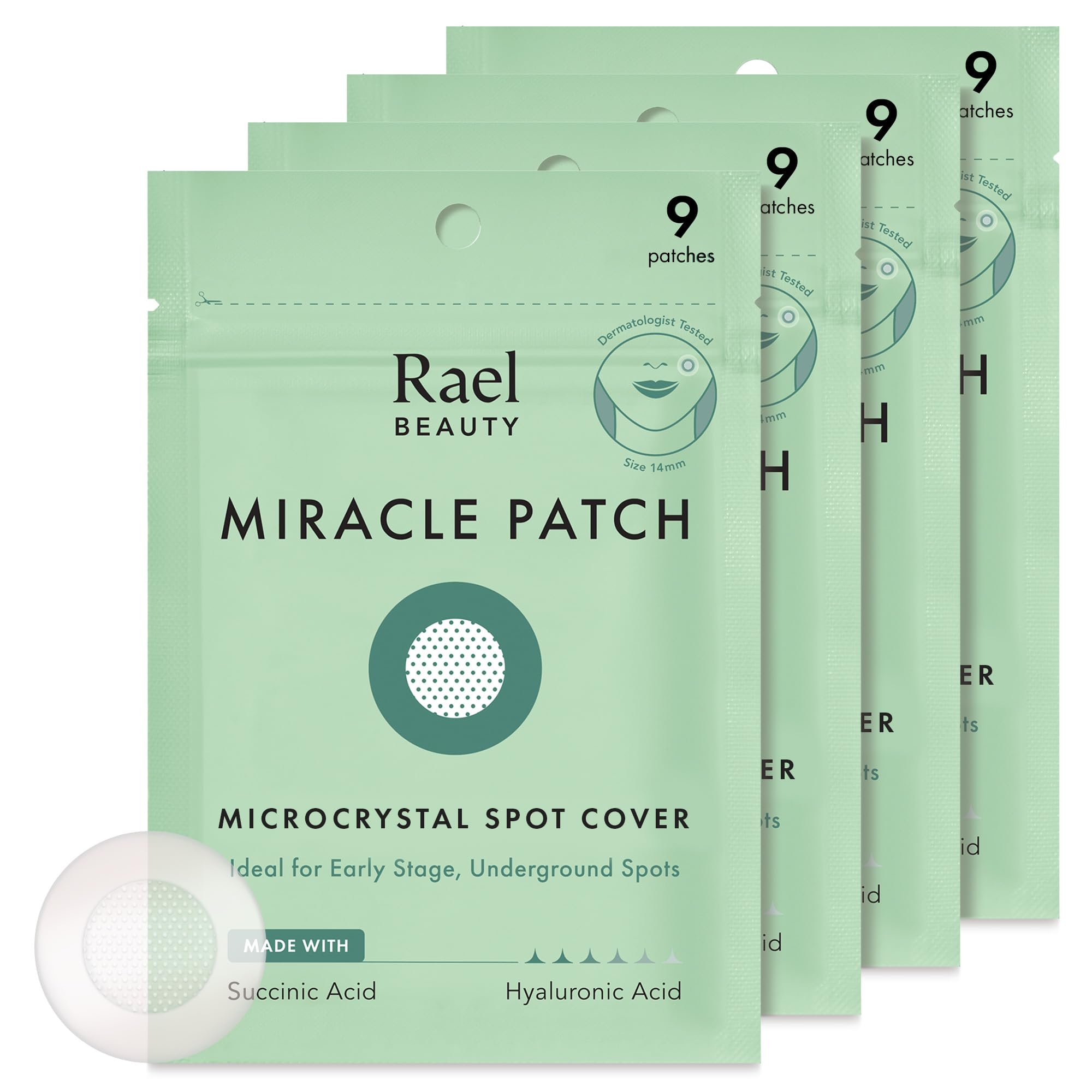 RaelPimple Patches, Miracle Microcrystal Spot Cover - Hydrocolloid Acne Patches for Early Stage, with Tea Tree Oil, for All Skin Types, Vegan, Cruelty Free (36 Count)