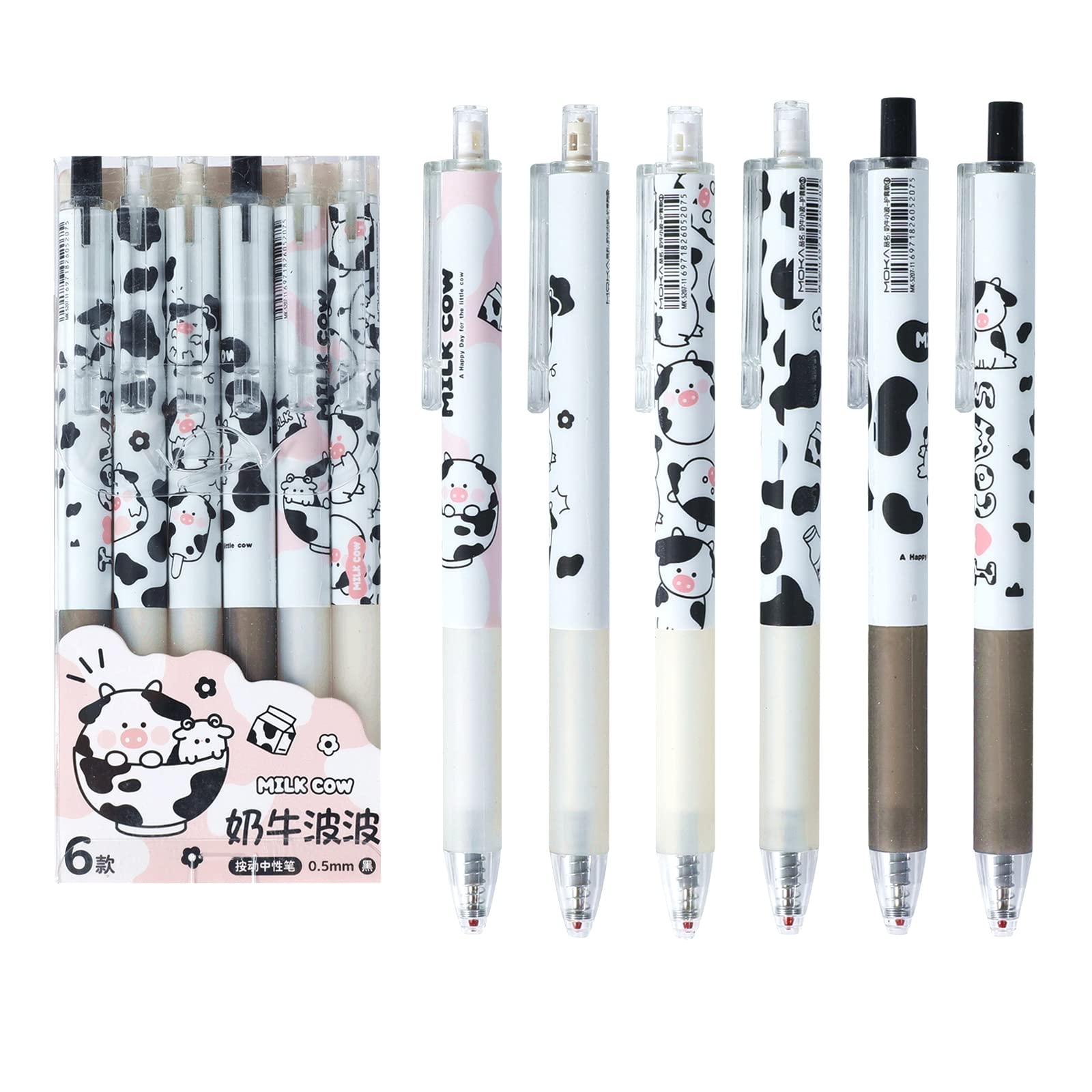 Cute pens Kawaii 6Pcs 0.5mm Black Ink Retractable Gel Pens Kawaii Office School Supplies Kawaii Stationary for Journaling Notetaking